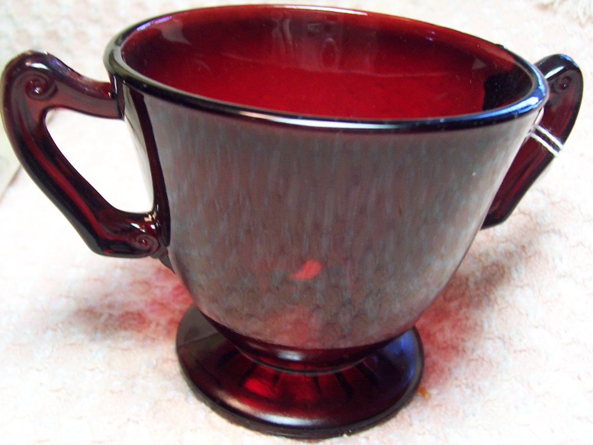 Anchor Hocking Ruby Red Glass Open Sugar Bowl