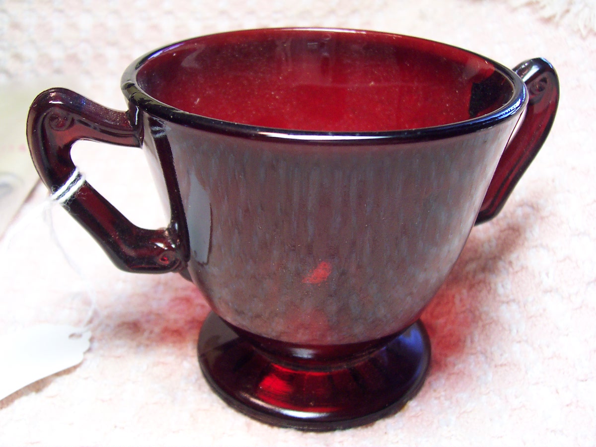 Anchor Hocking Ruby Red Glass Open Sugar Bowl