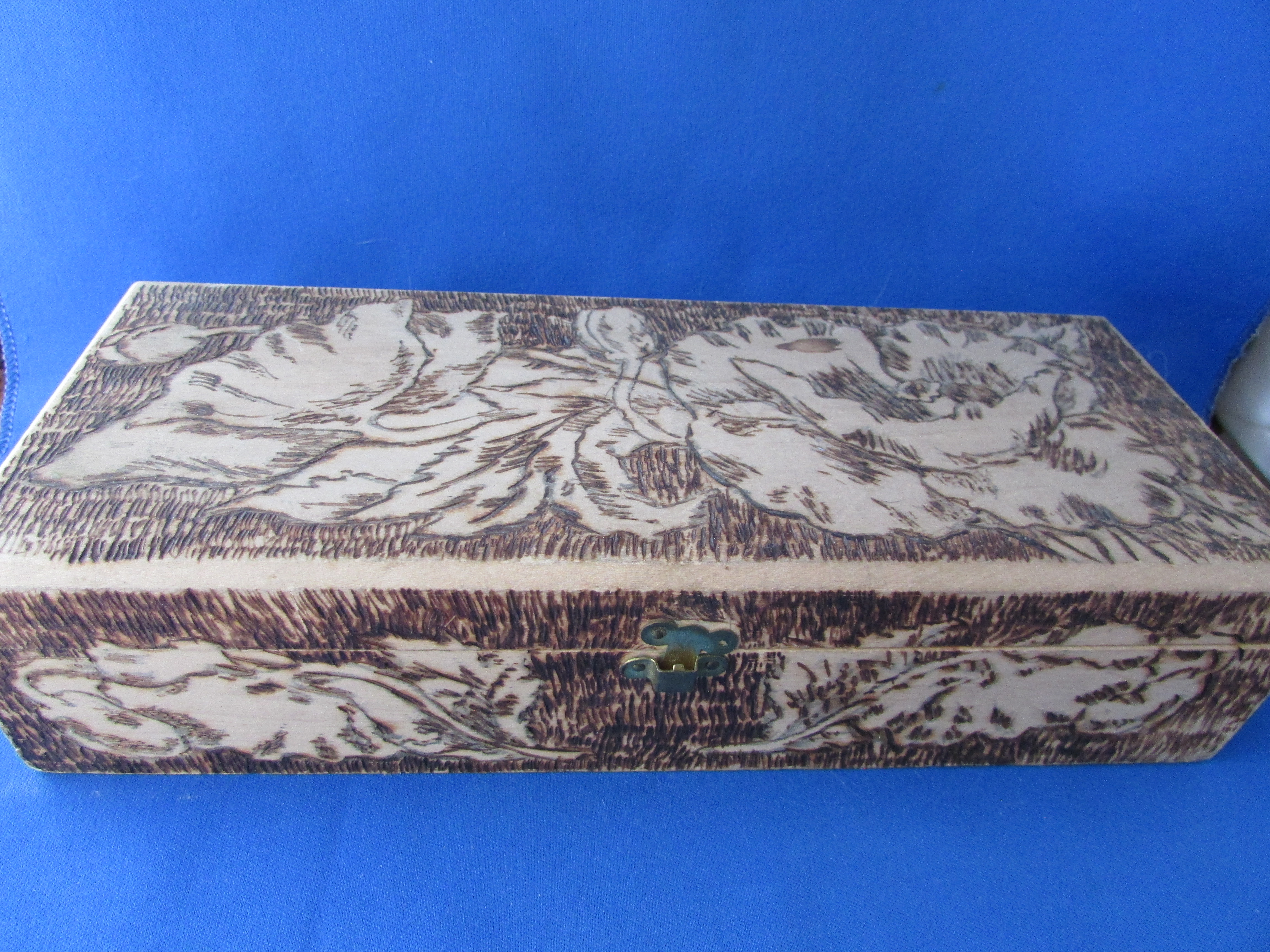 Folk Art Wooden Handkerchief Box