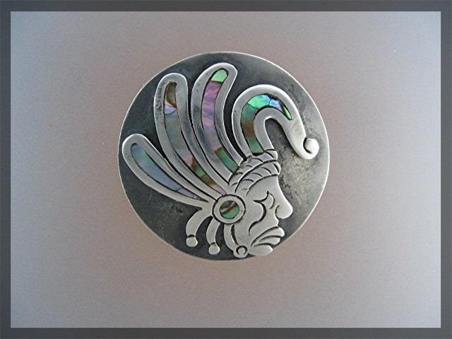 Sterling Silver Abalone Brooch Taxco mexico FTN