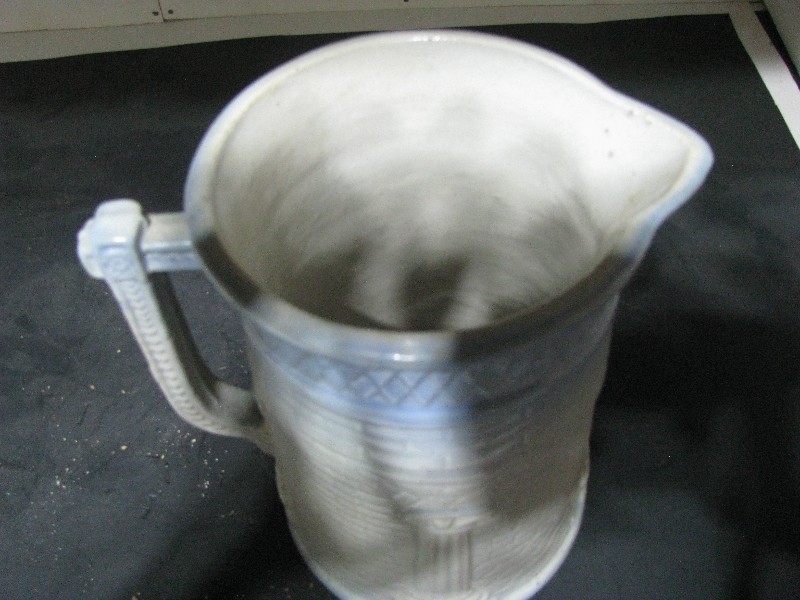 Antique Stoneware Relief Pitcher with Column and Brick Pattern