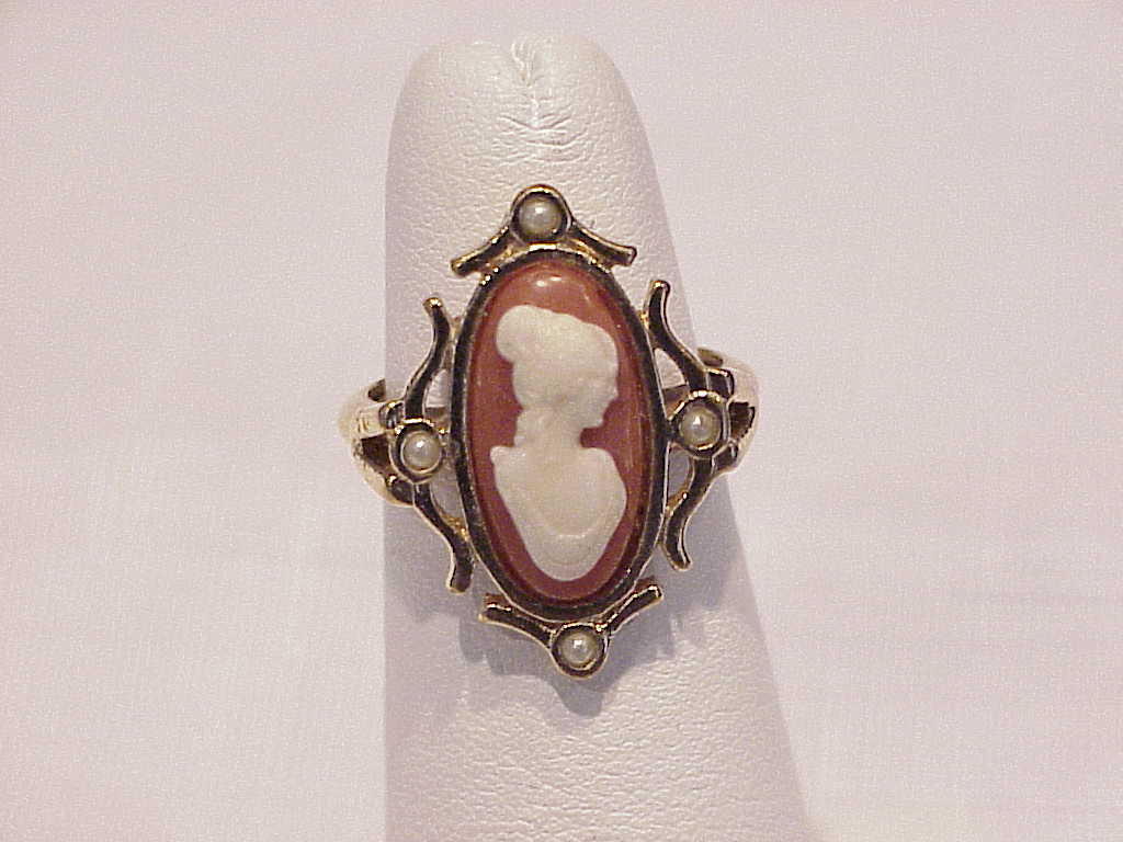 Avon Cameo And Seed Pearl Ring And Matching Stick Pin
