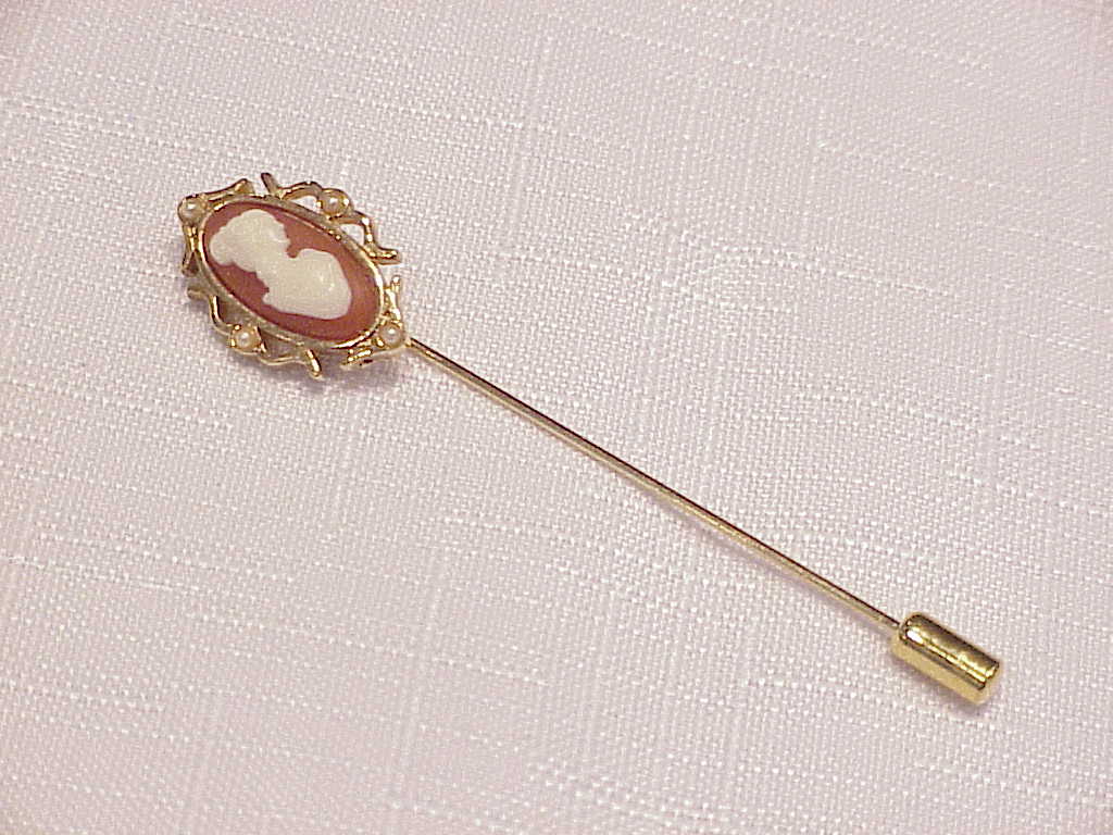 Avon Cameo And Seed Pearl Ring And Matching Stick Pin