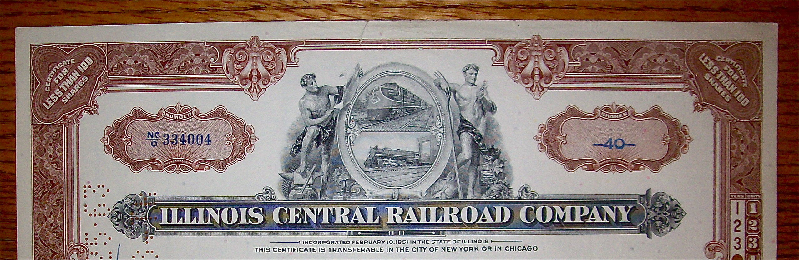 1962 Illinois Central Railroad Company Stock