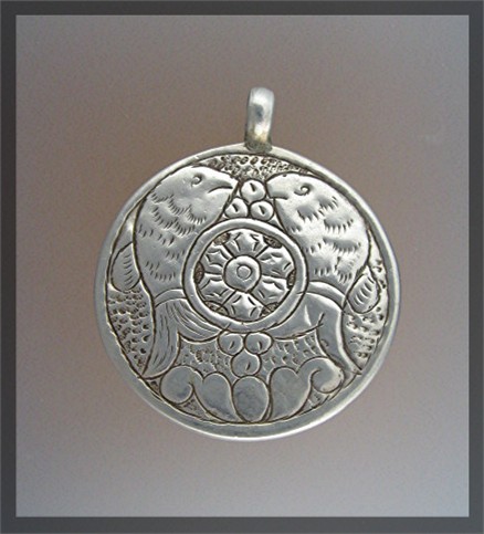 Sterling Silver Coral Shell Twin Fish Pendant Nepal