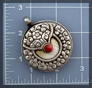 Sterling Silver Coral Shell Twin Fish Pendant Nepal