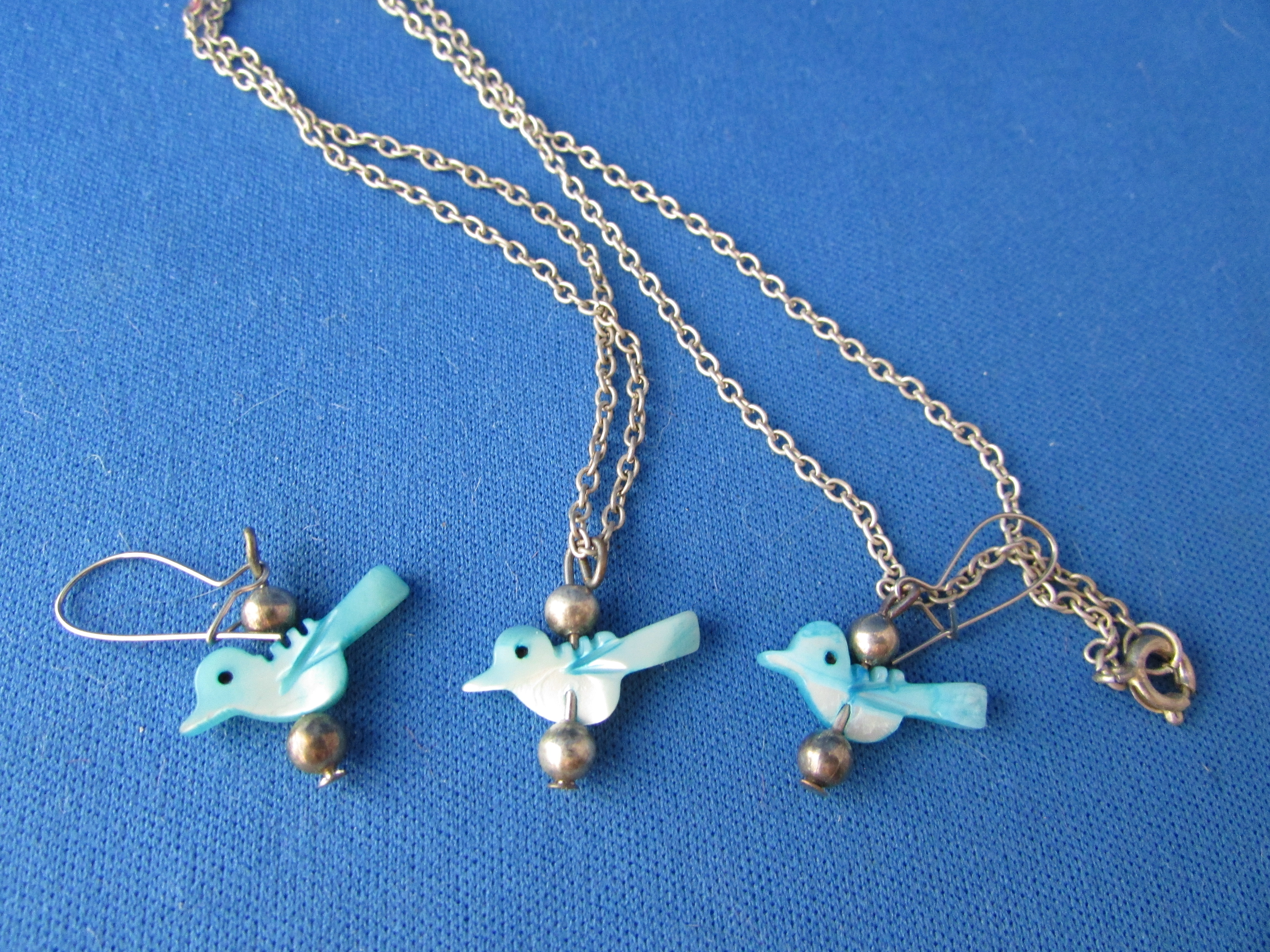 Shell Birds Fetish Necklace and Earrings