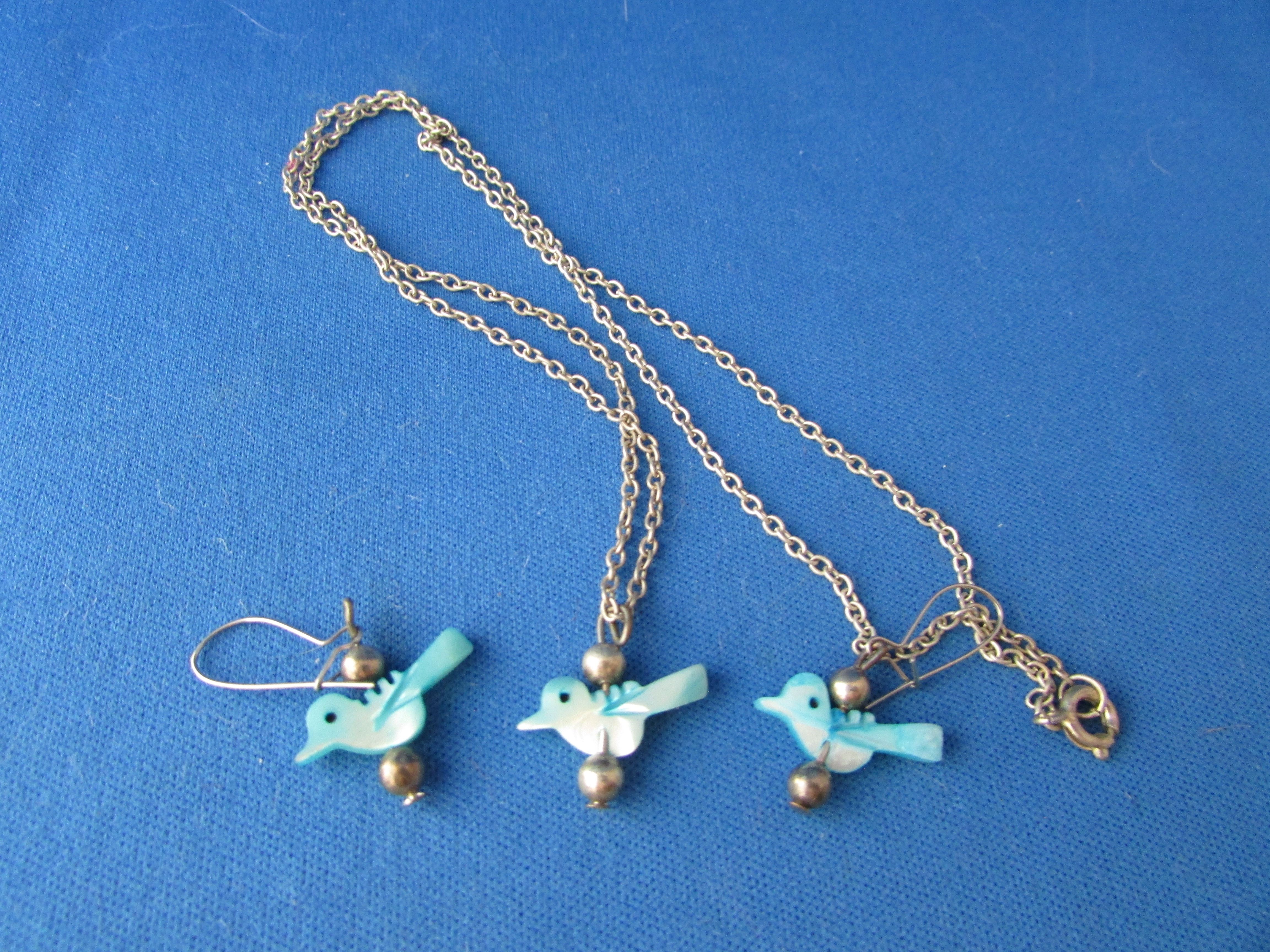 Shell Birds Fetish Necklace and Earrings