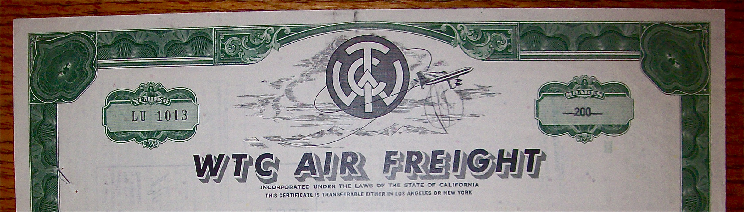 1971 WTC Air Freight Stock Certificate