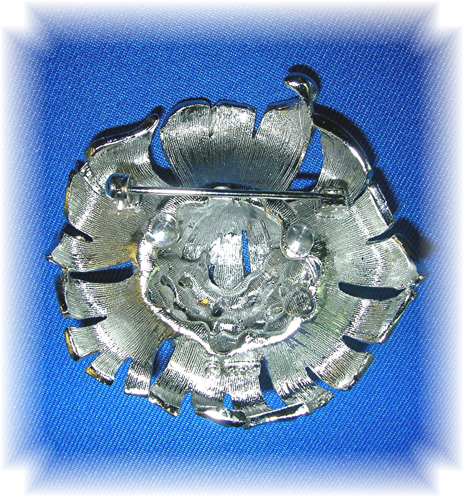 Silvertone Blue Rhinestone CORO Brooch Pin