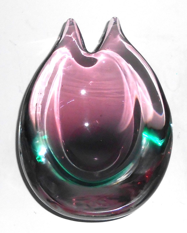 Vintage Murano Art Glass Purple - Green - Clear Bowl/Ashtray
