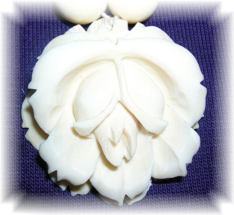 Bone Ivory Beads Center Flower Pendant