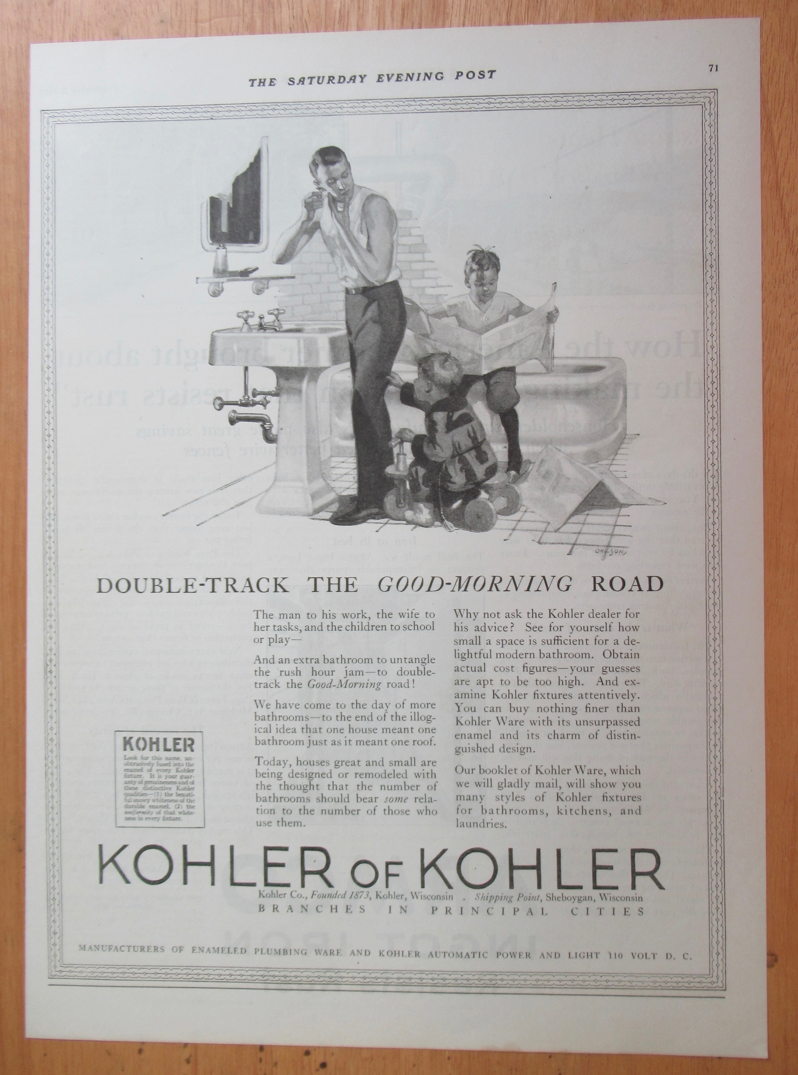 1923 Kohler of Kohler with Man Shaving with Boys Around