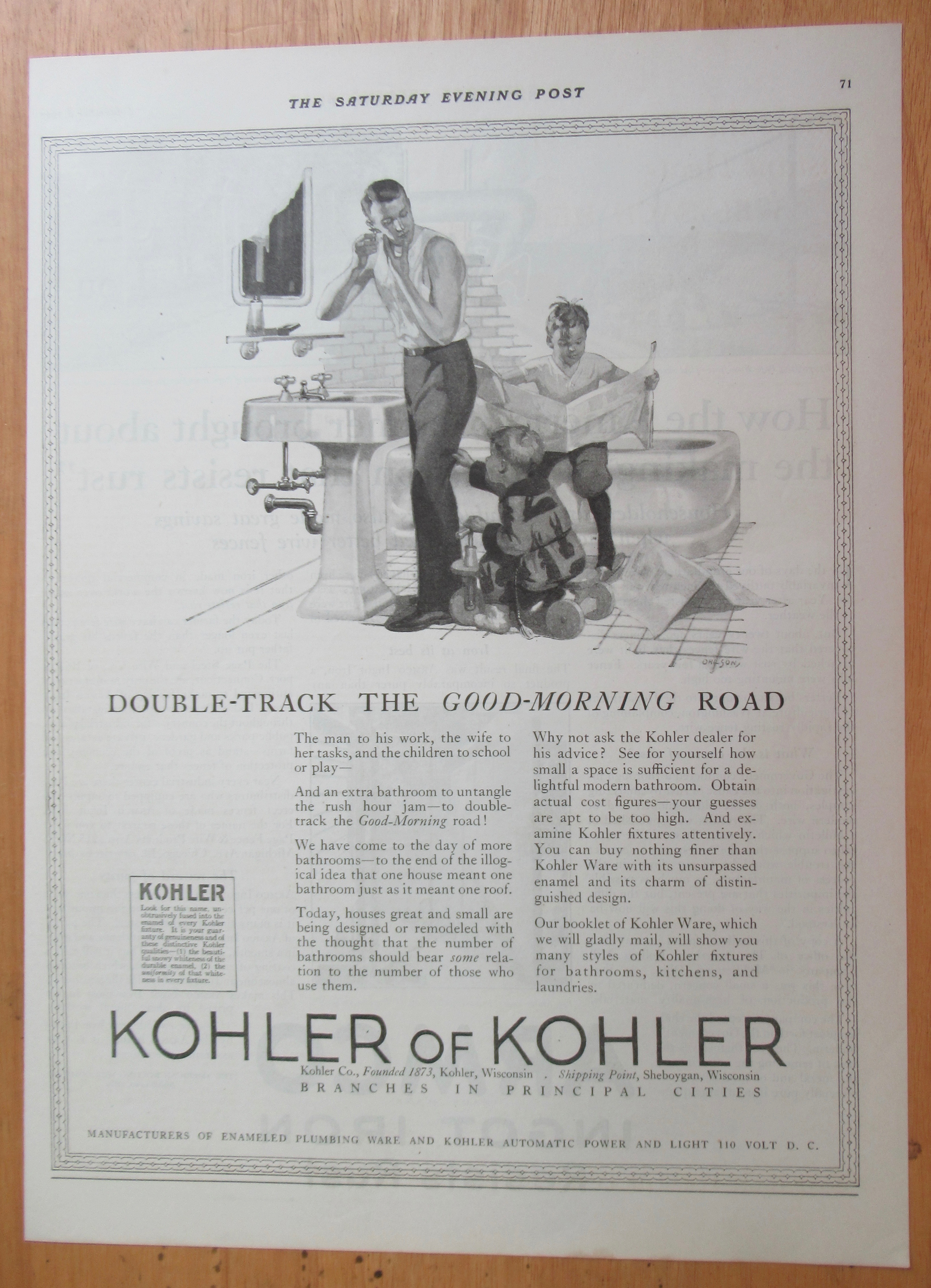 1923 Kohler of Kohler with Man Shaving with Boys Around