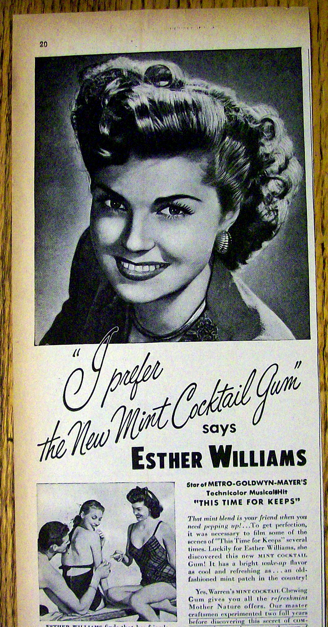 1947 Warren Mint Cocktail Gum with Esther Williams