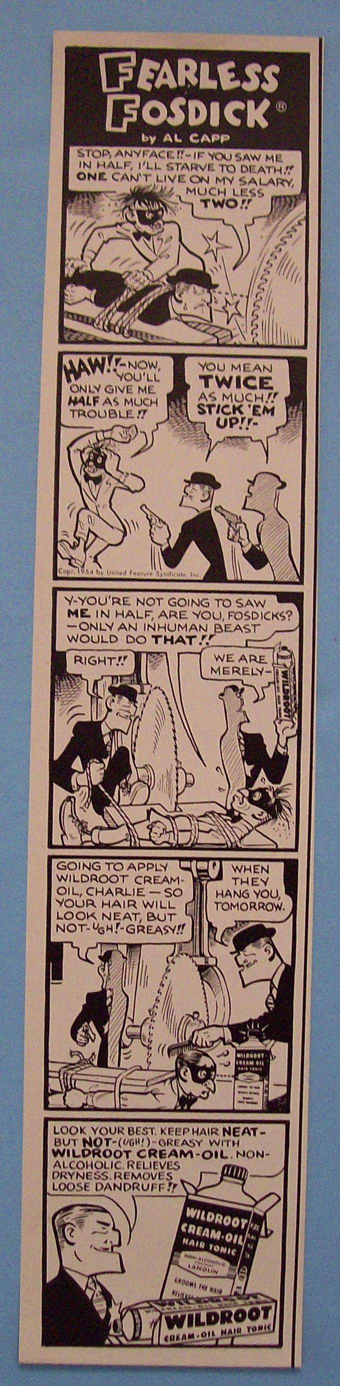 1954 Wildroot Hair Tonic w/Fearless Fosdick Cartoon