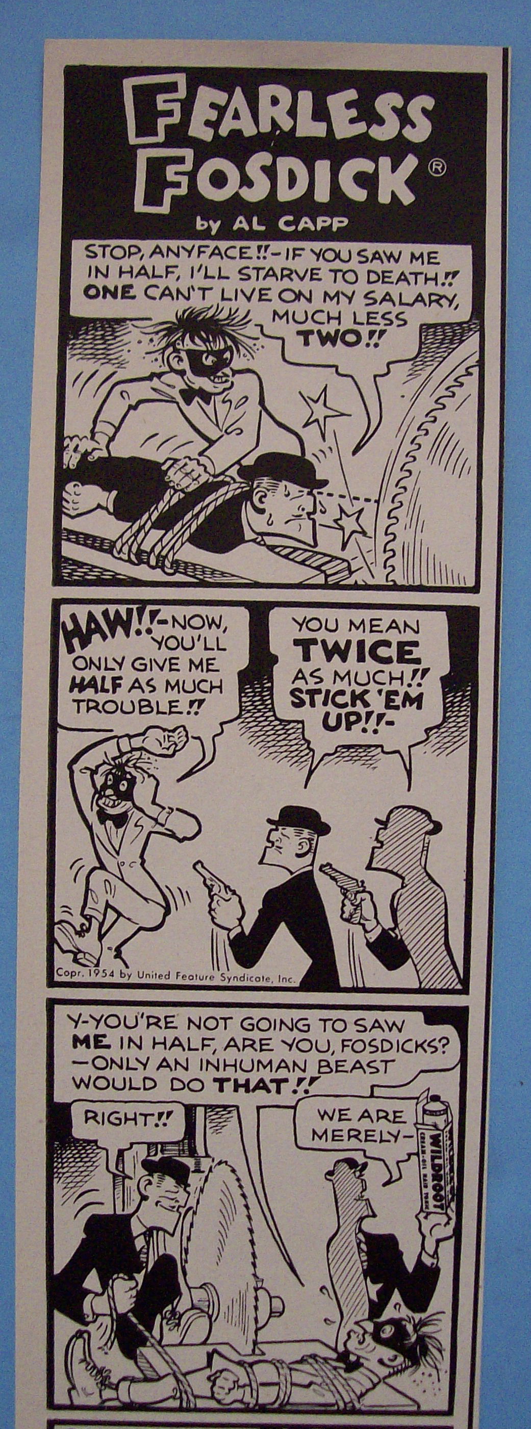 1954 Wildroot Hair Tonic w/Fearless Fosdick Cartoon
