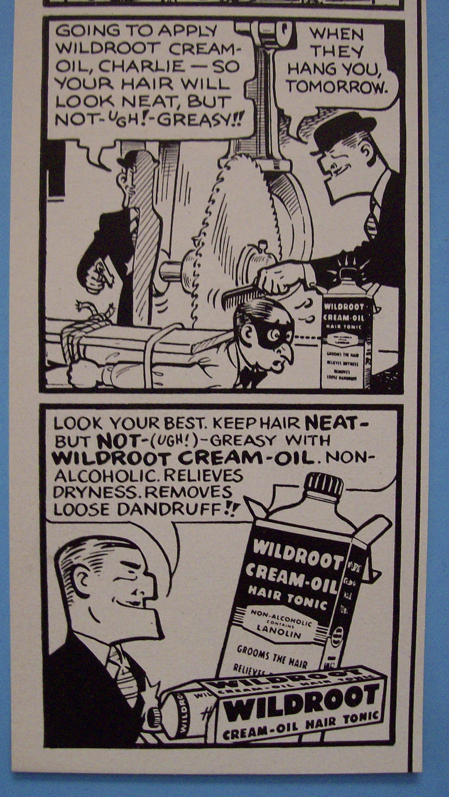1954 Wildroot Hair Tonic w/Fearless Fosdick Cartoon