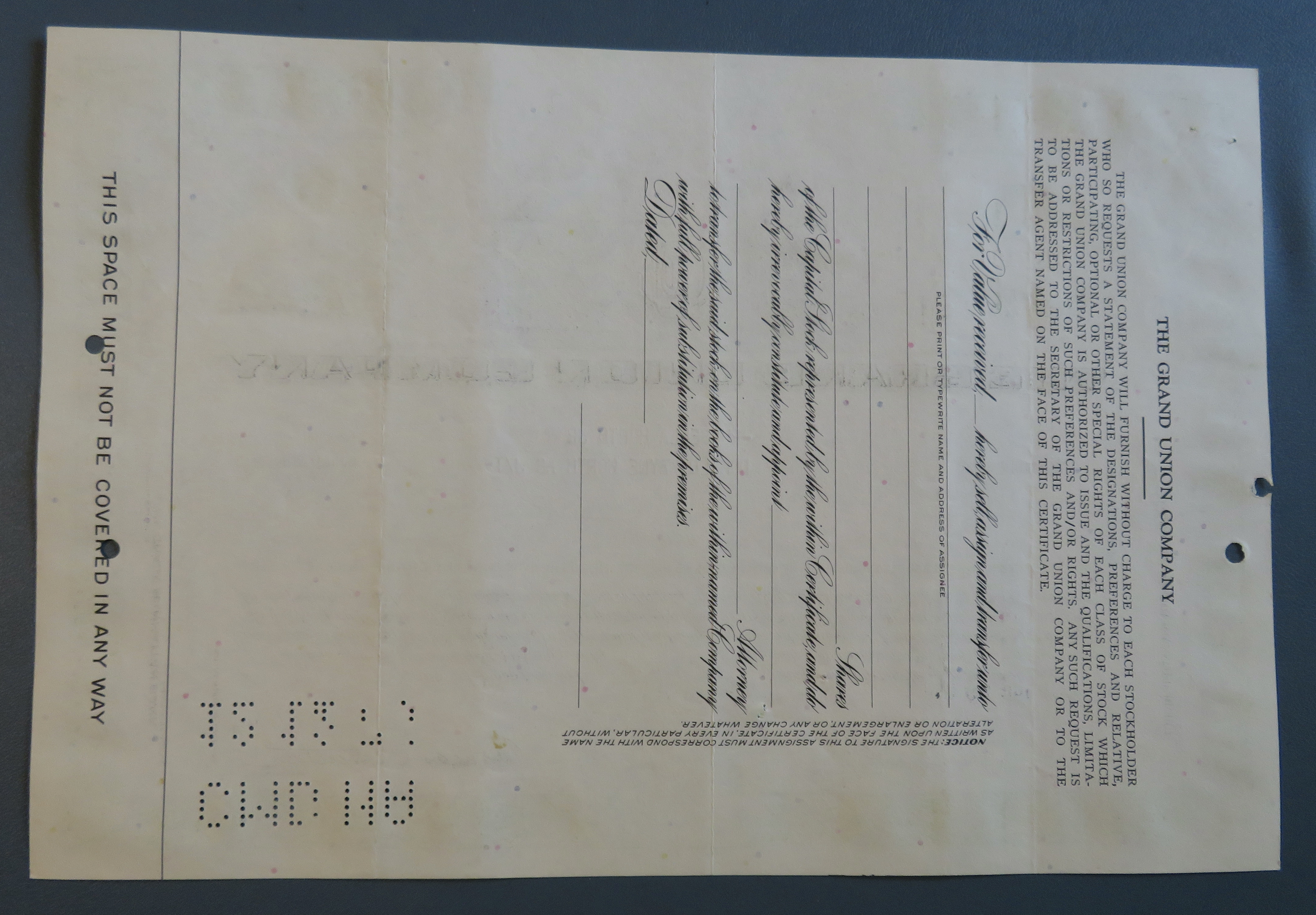 1950 The Grand Union Company Stock Certificate