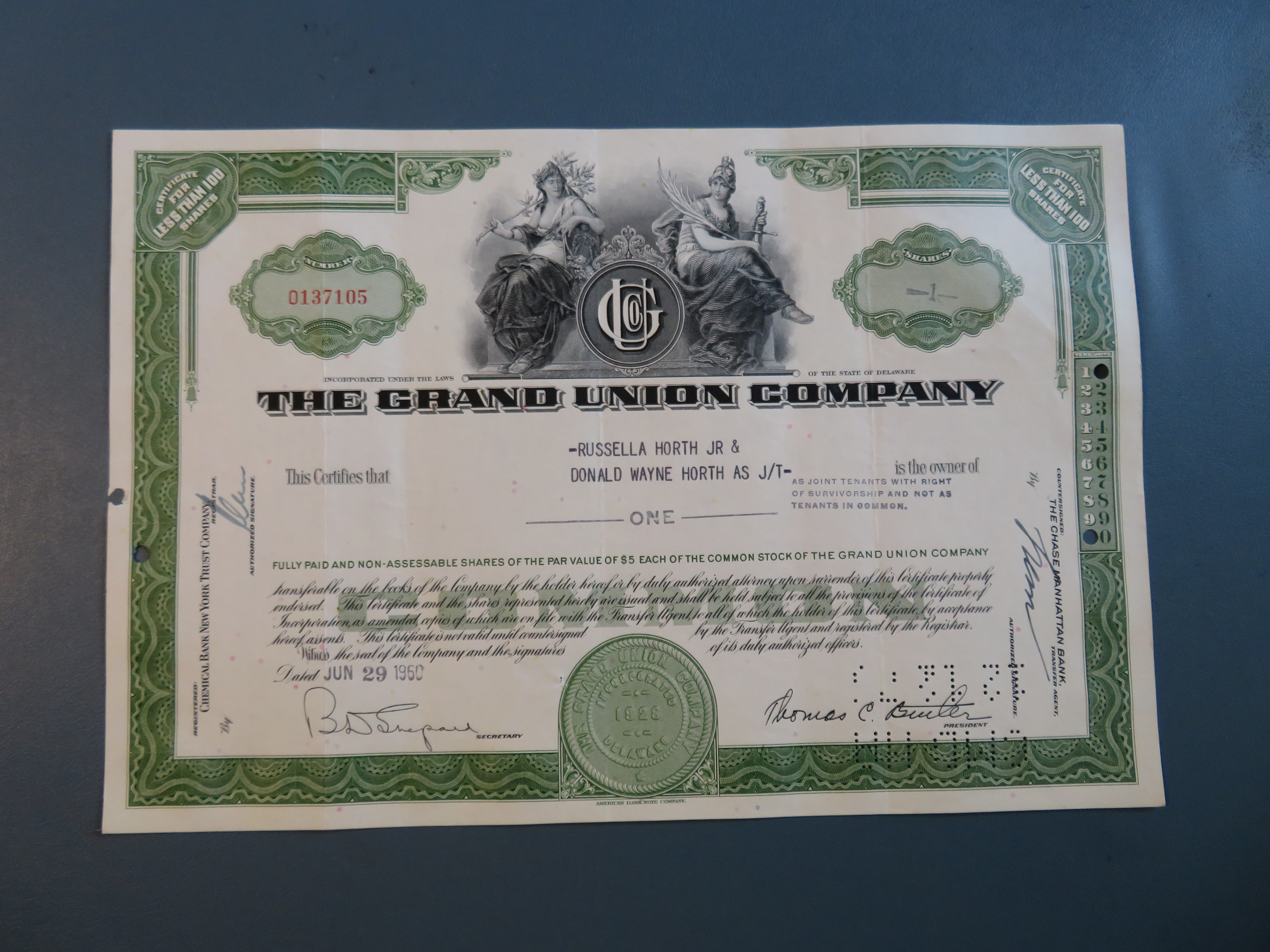 1950 The Grand Union Company Stock Certificate