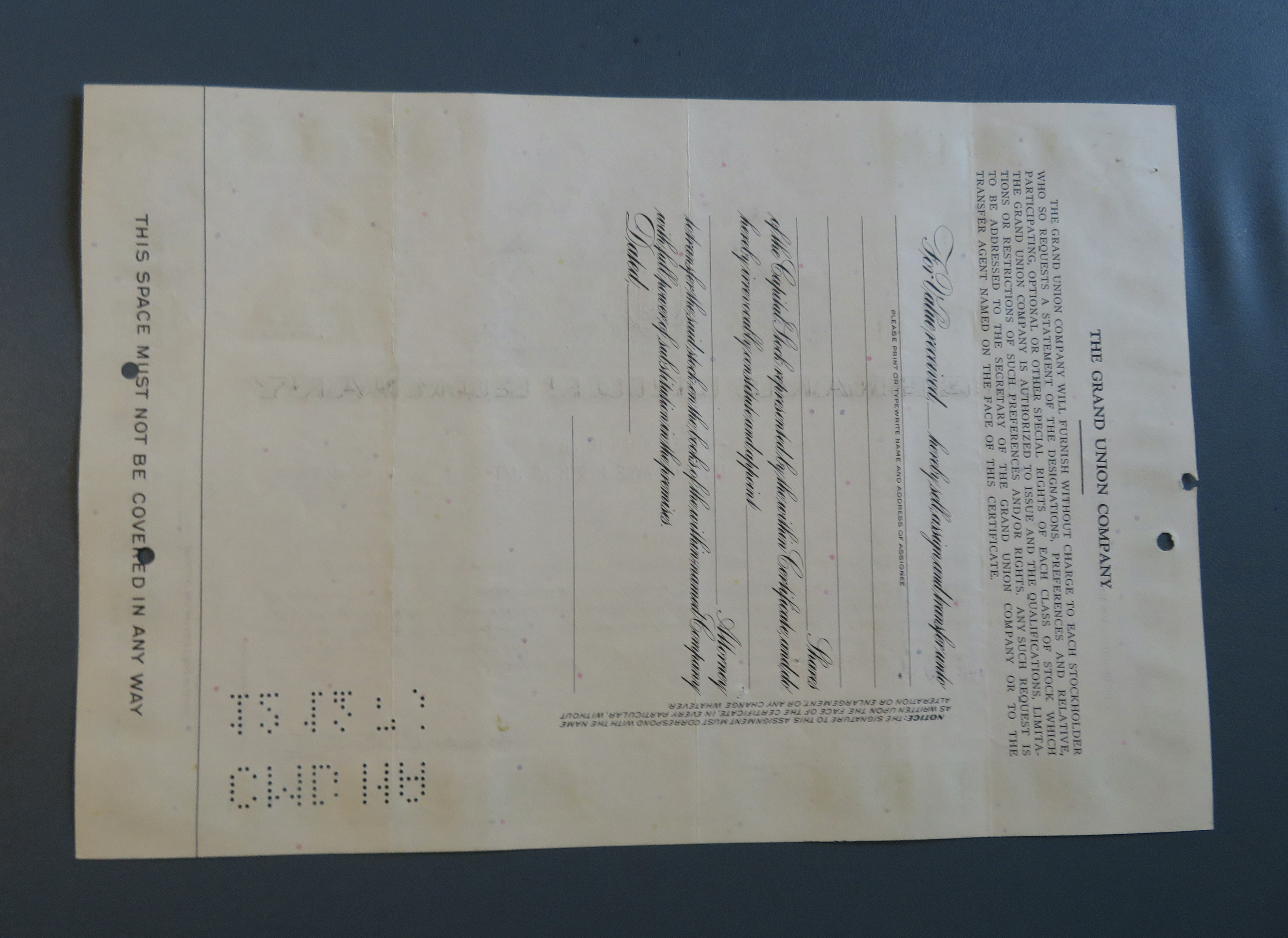 1950 The Grand Union Company Stock Certificate