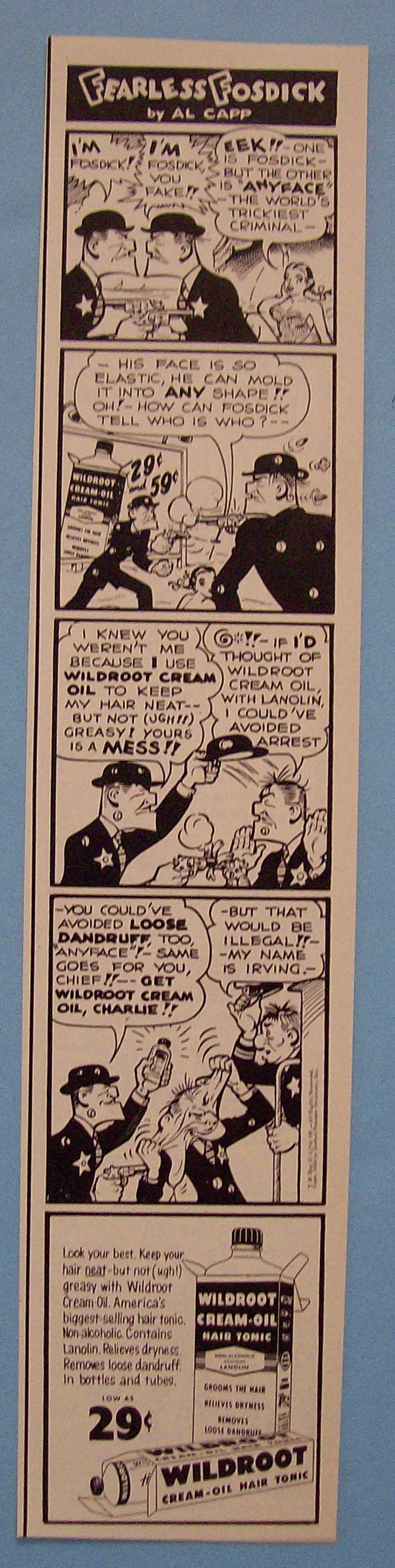 1954 Wildroot Hair Tonic w/Fearless Fosdick By Al Capp