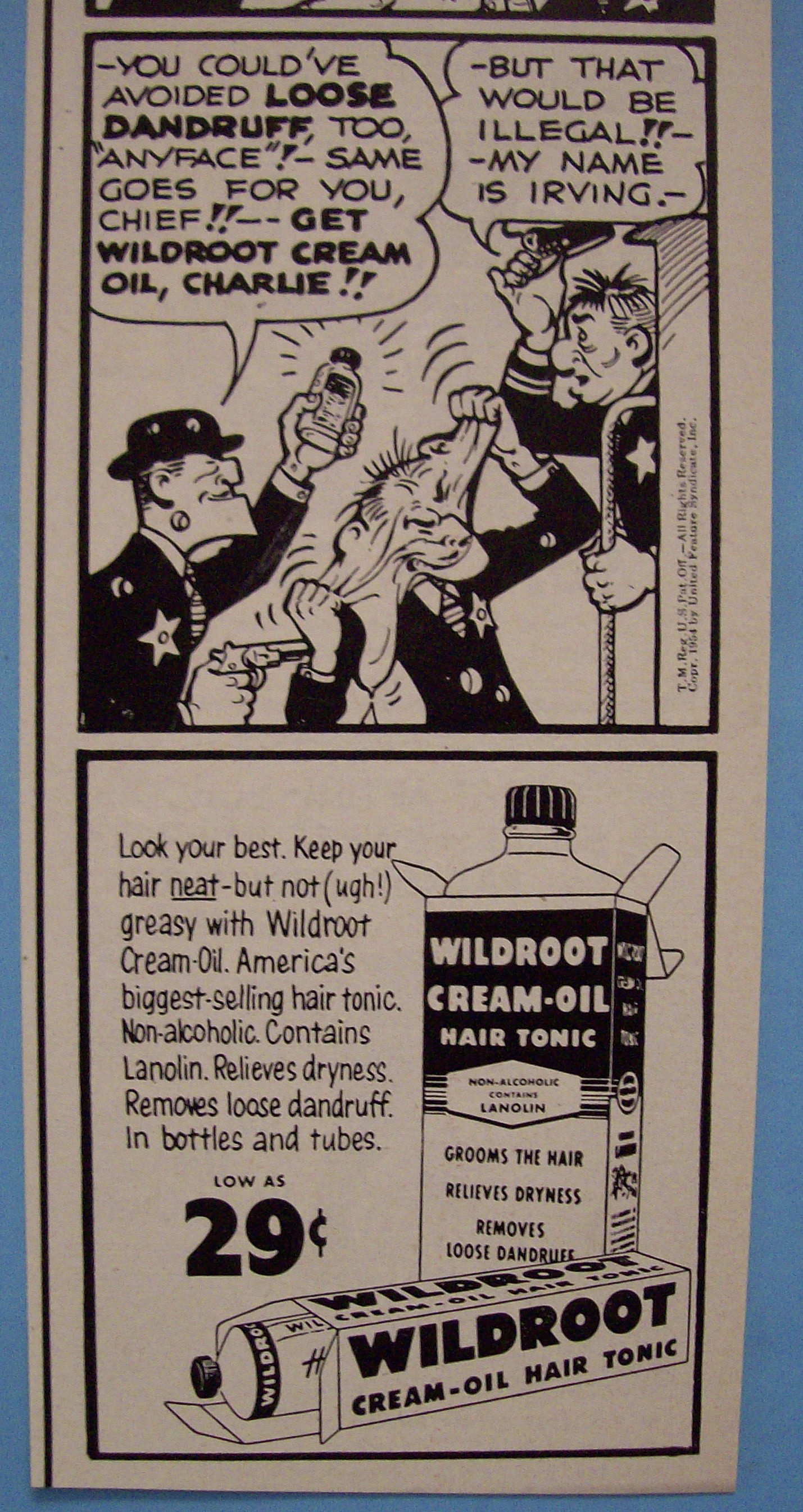 1954 Wildroot Hair Tonic w/Fearless Fosdick By Al Capp