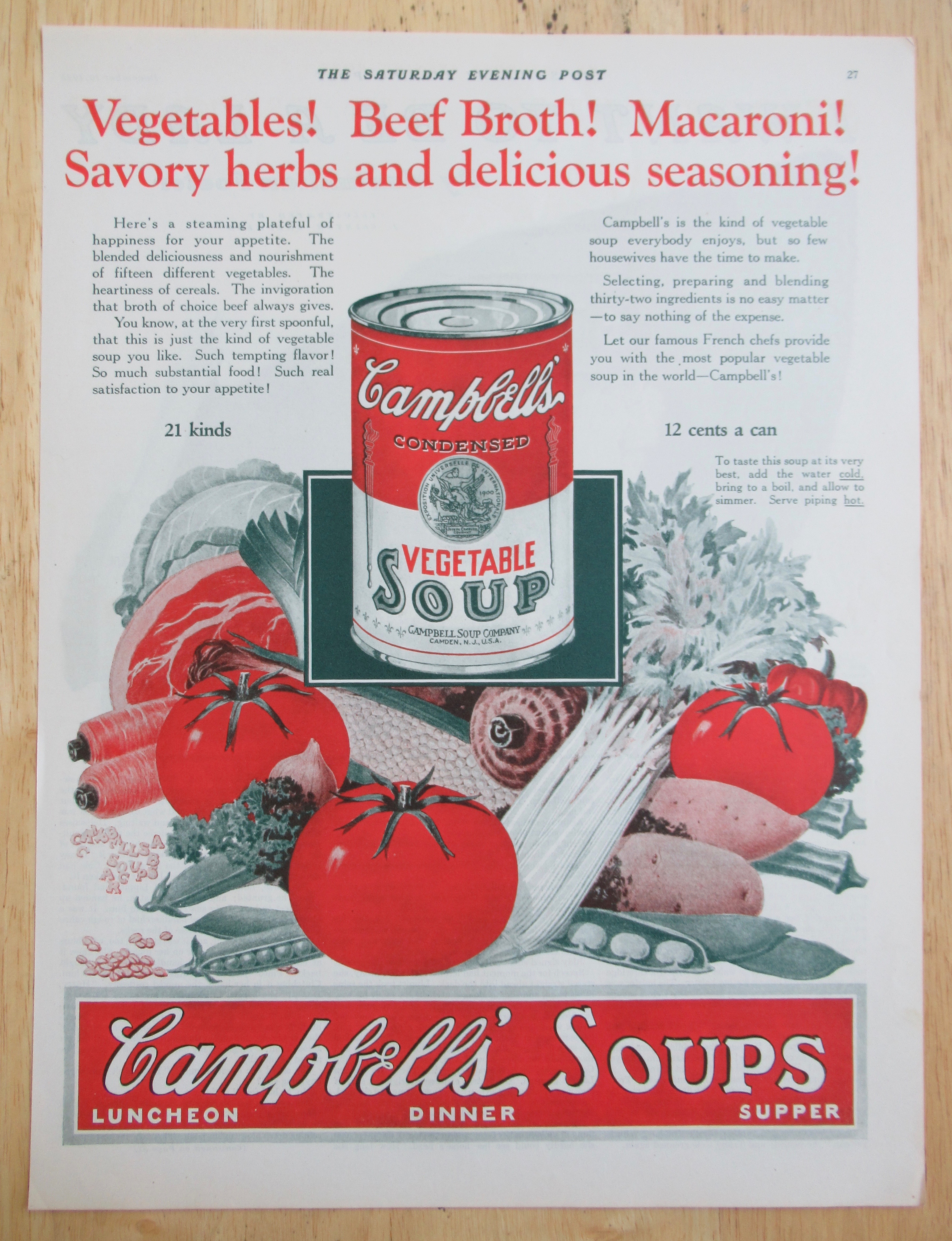 1925 Campbell's Vegetable Soup with Can of Soup