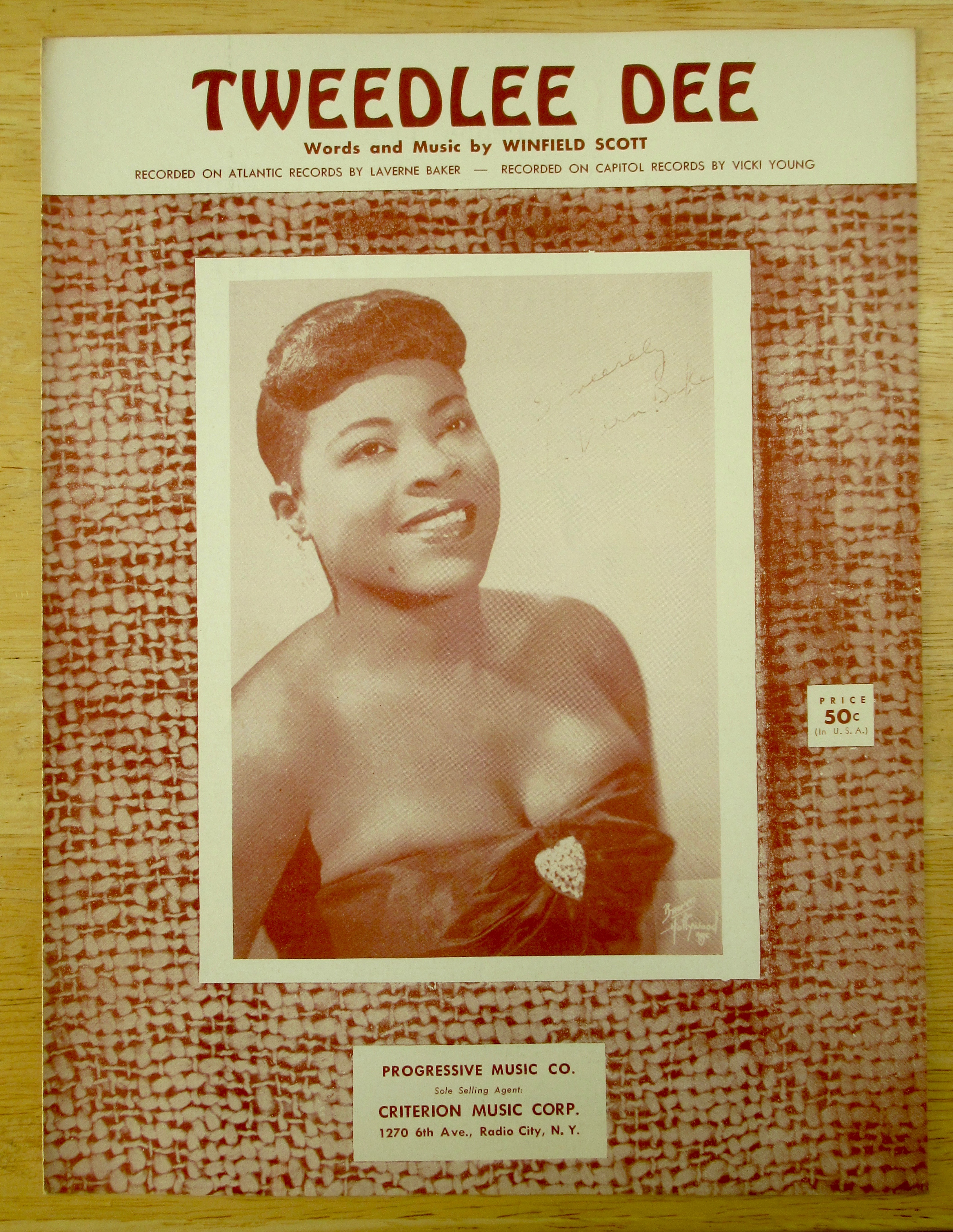 1954 Tweedlee Dee Sheet Music (Laverne Baker)