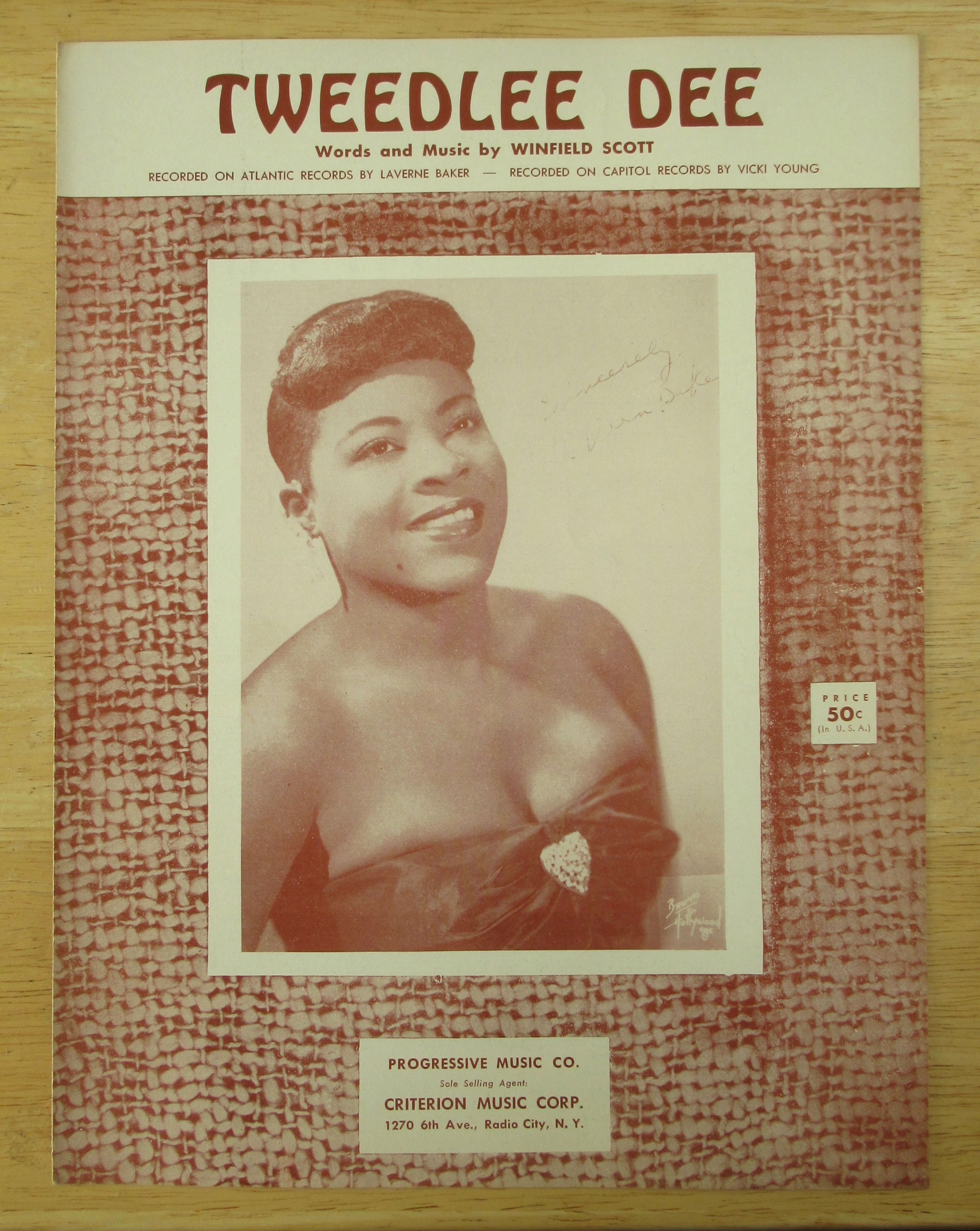 1954 Tweedlee Dee Sheet Music (Laverne Baker)