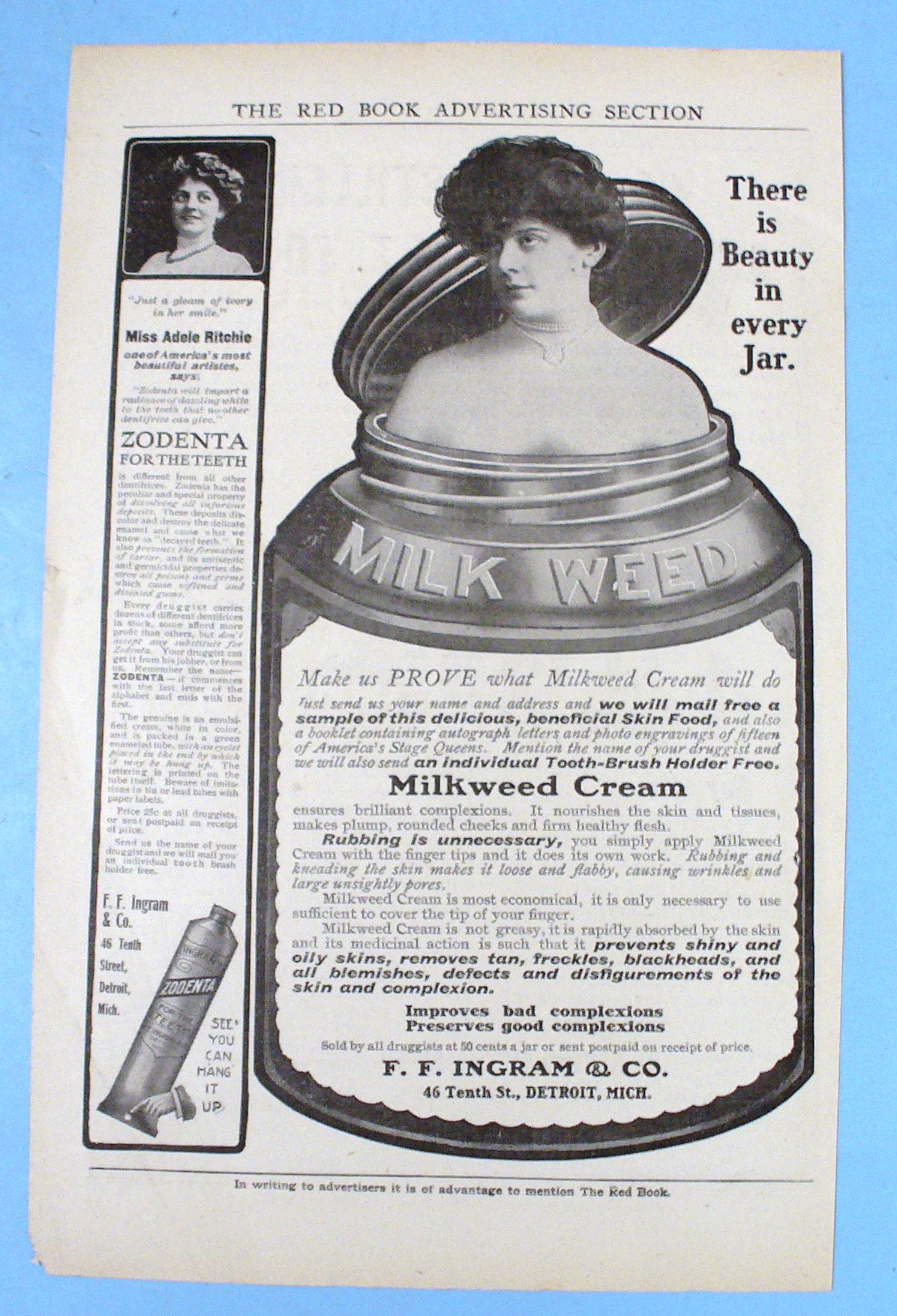 1906 Milkweed Cream w/ Woman Looking Out Jar