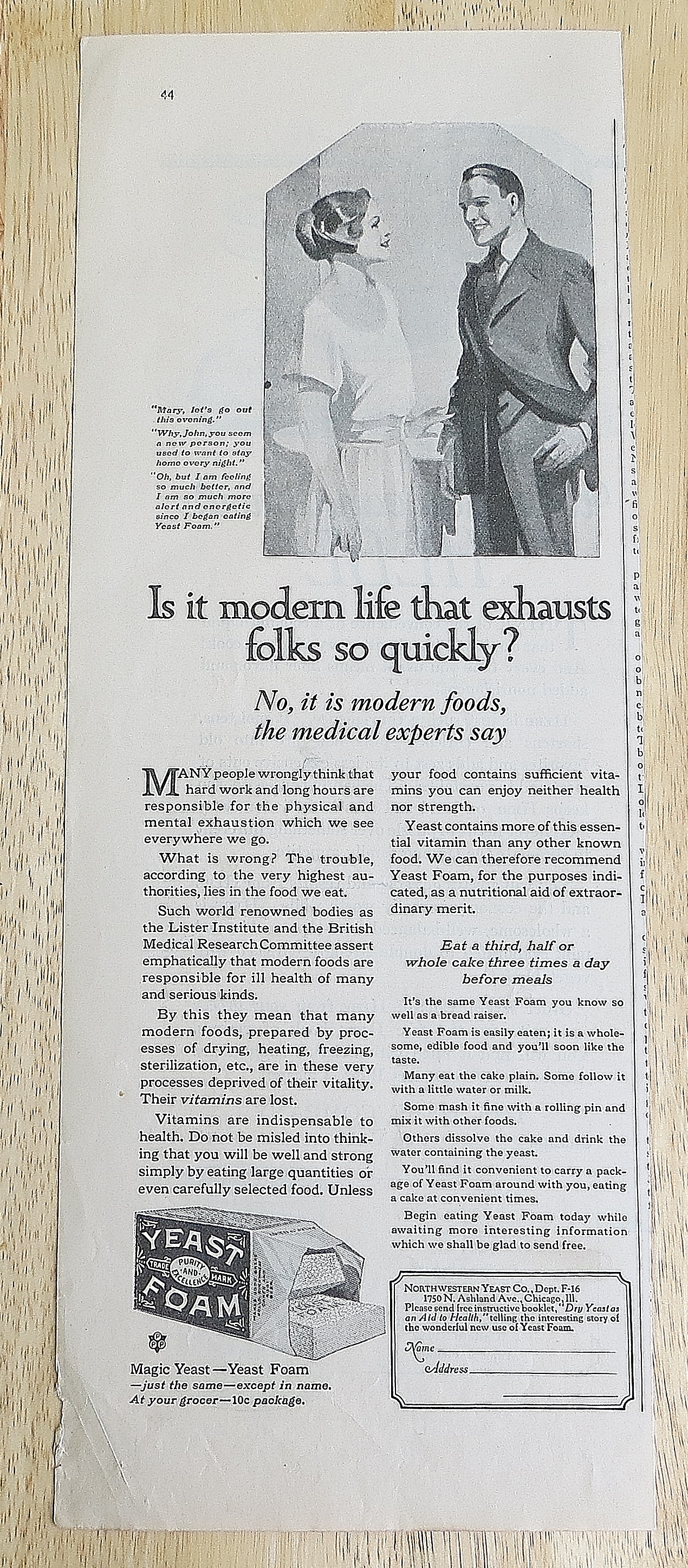 1922 Yeast Foam With Man & Woman Talking