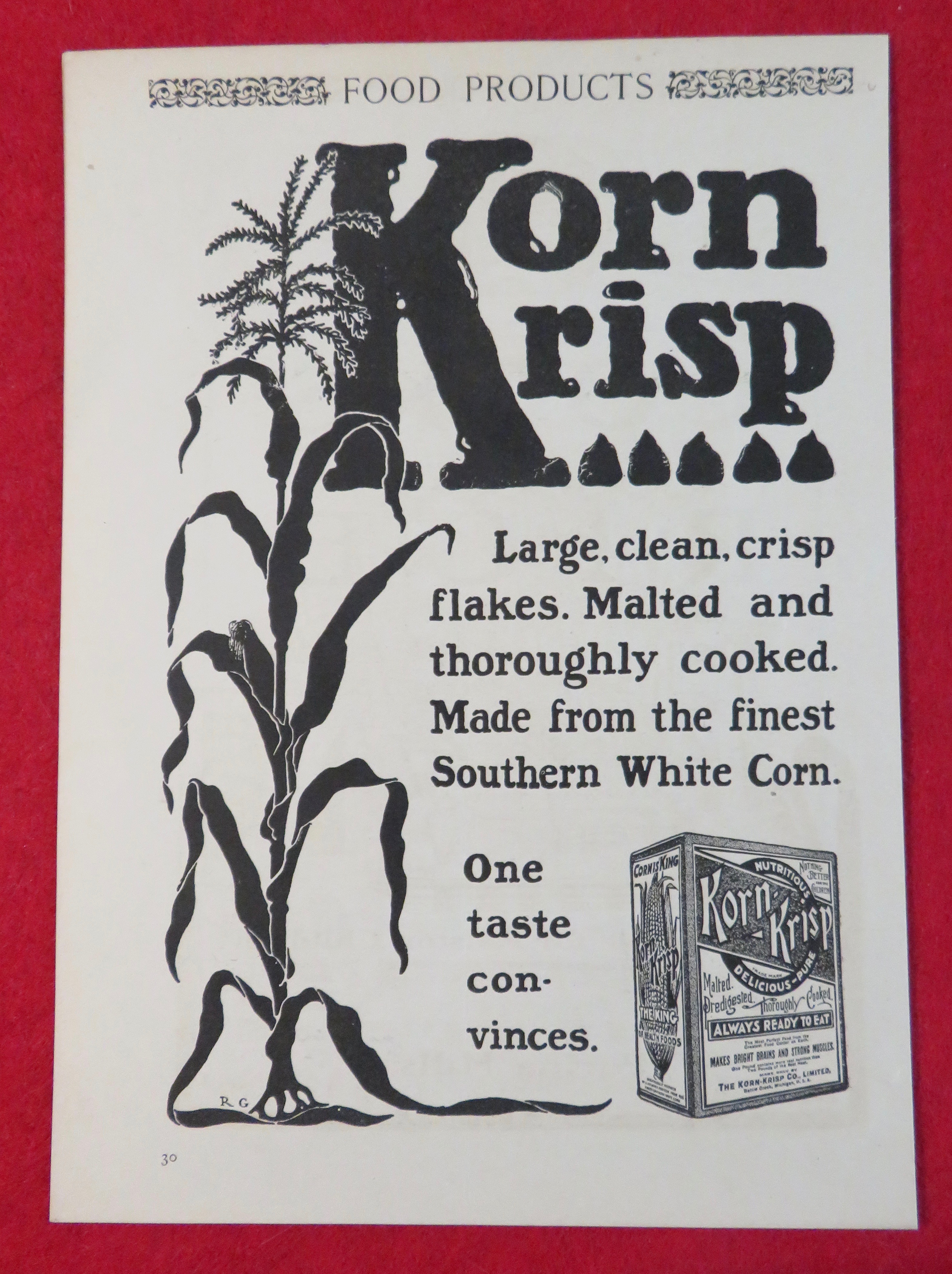 1902 Korn Krisp Cereal with Corn Stalk & Box Of Cereal