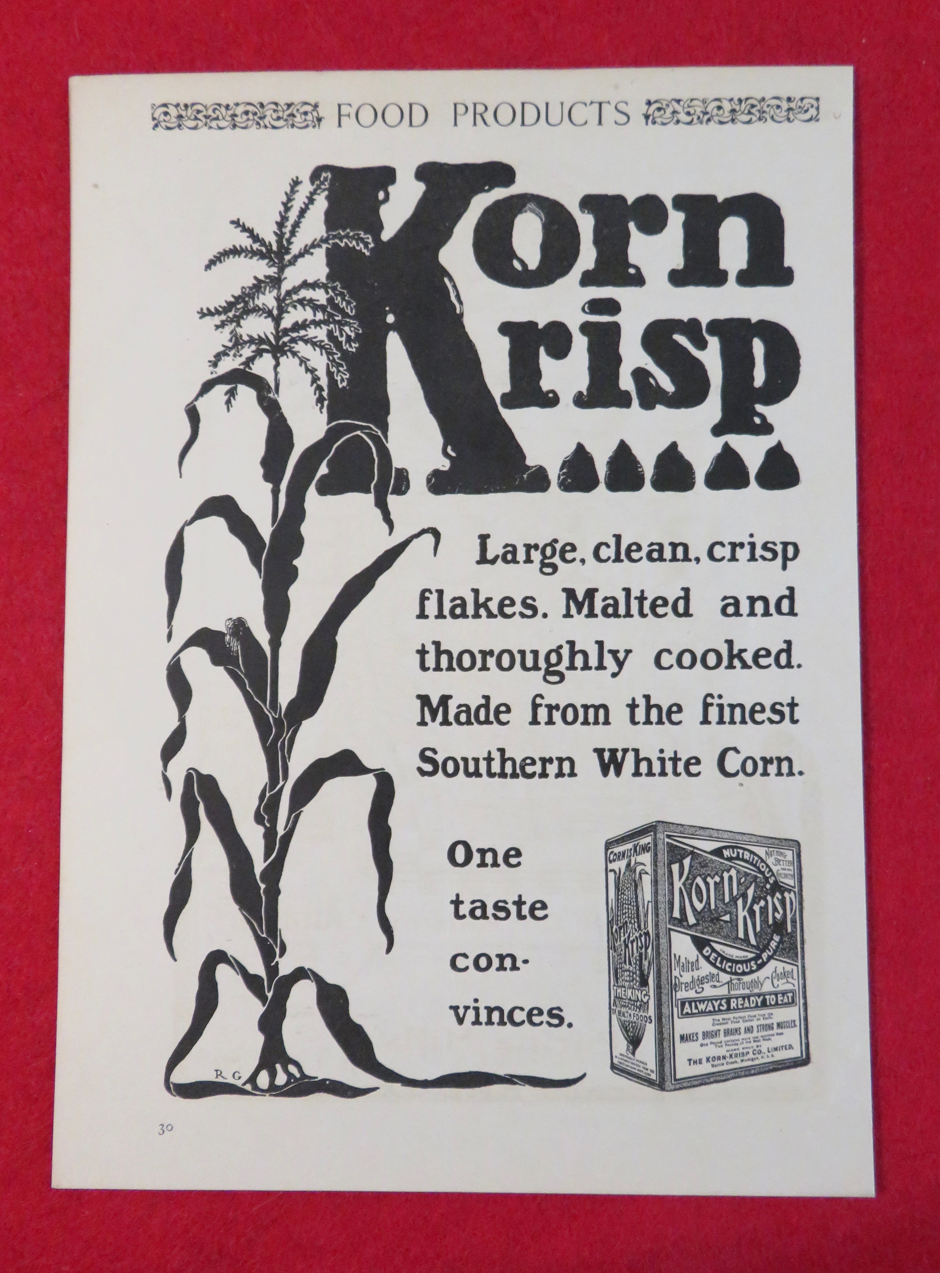 1902 Korn Krisp Cereal with Corn Stalk & Box Of Cereal