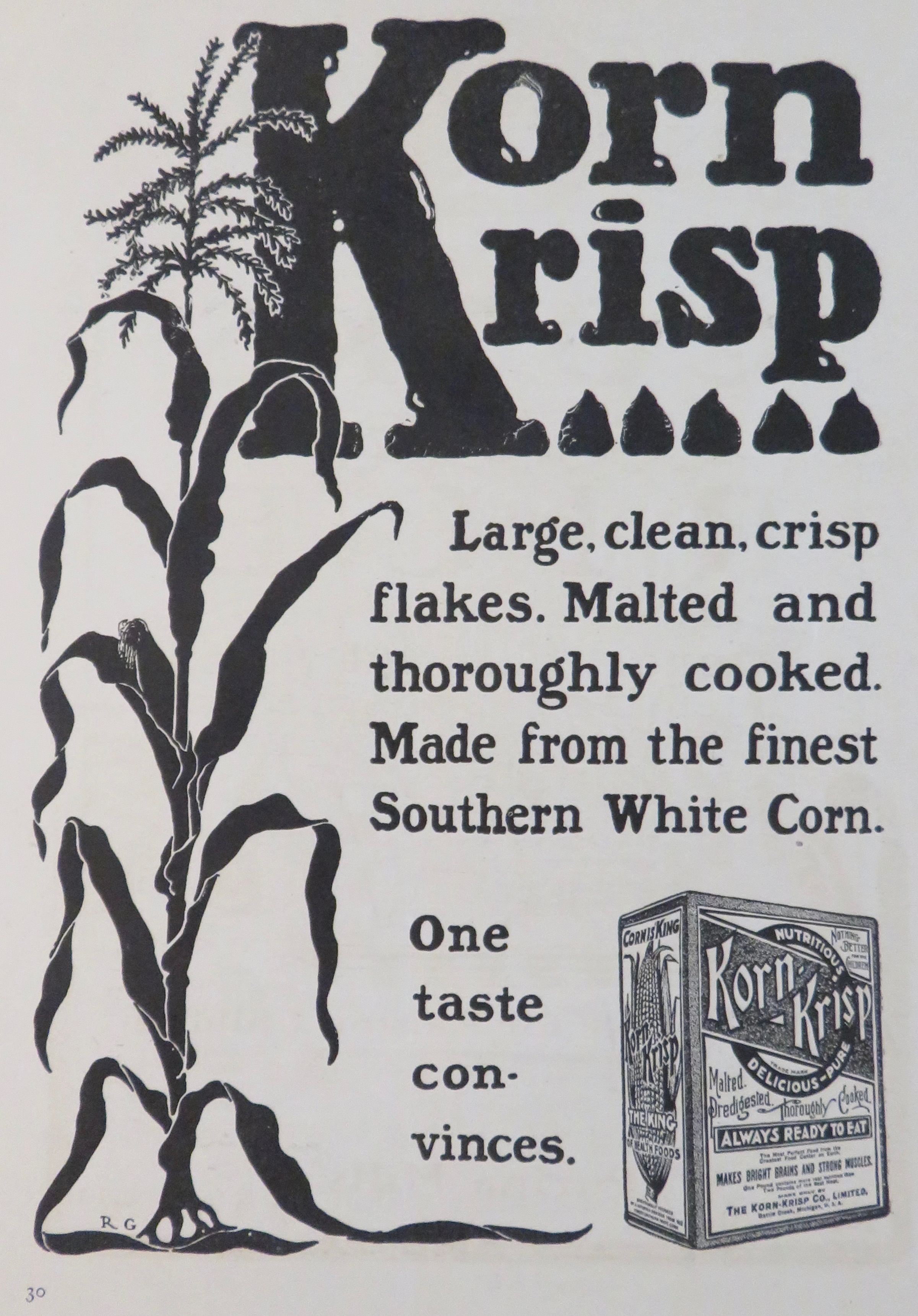 1902 Korn Krisp Cereal with Corn Stalk & Box Of Cereal