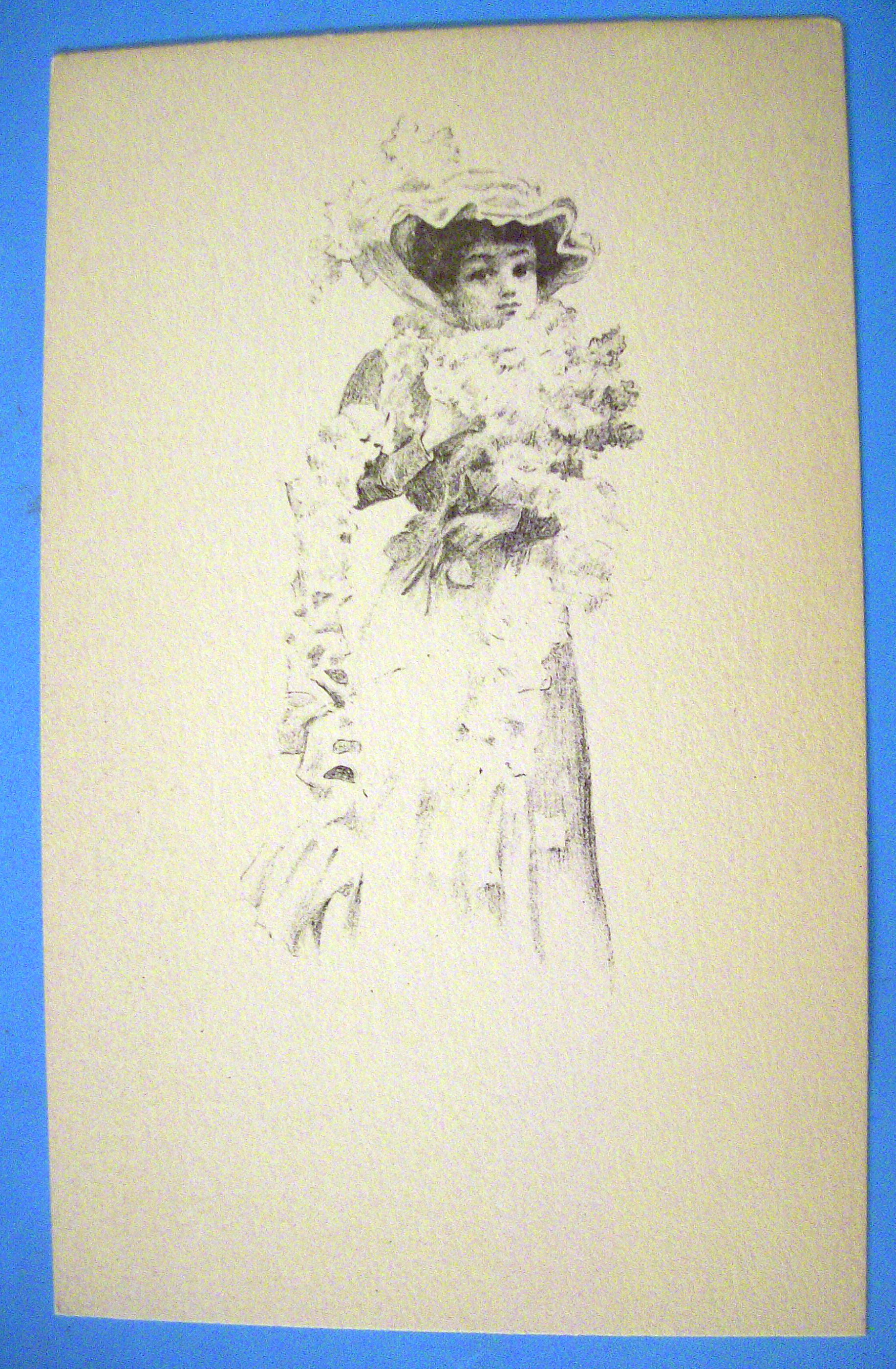 Beautiful Woman Postcard (Lovely Woman Holding Flowers)