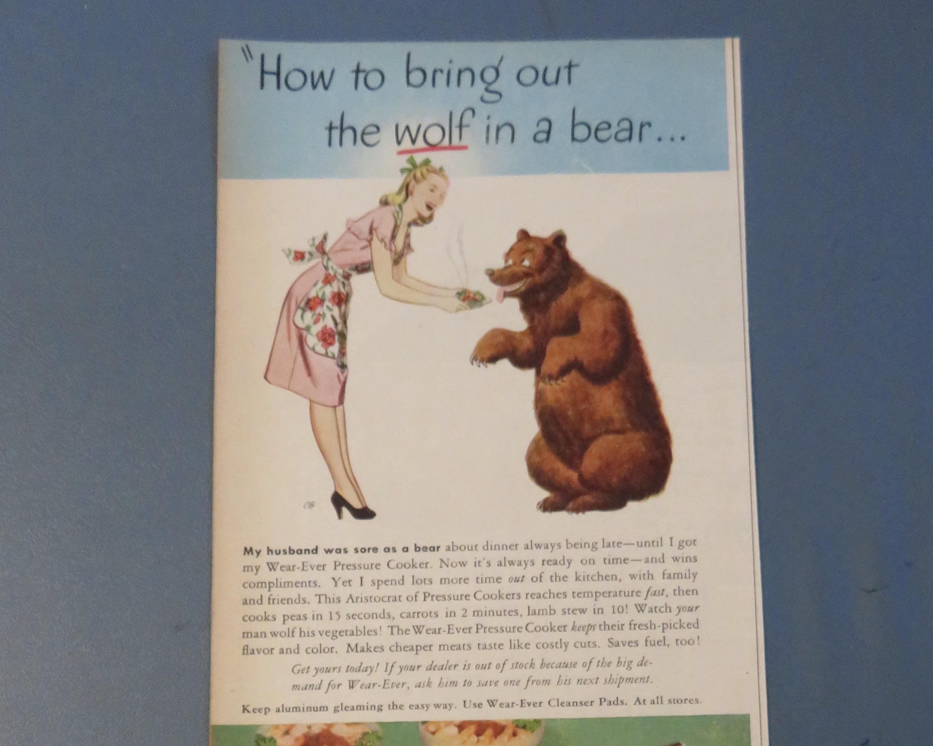 1946 Wear Ever Aluminum Pressure Cooker w/Woman & Bear