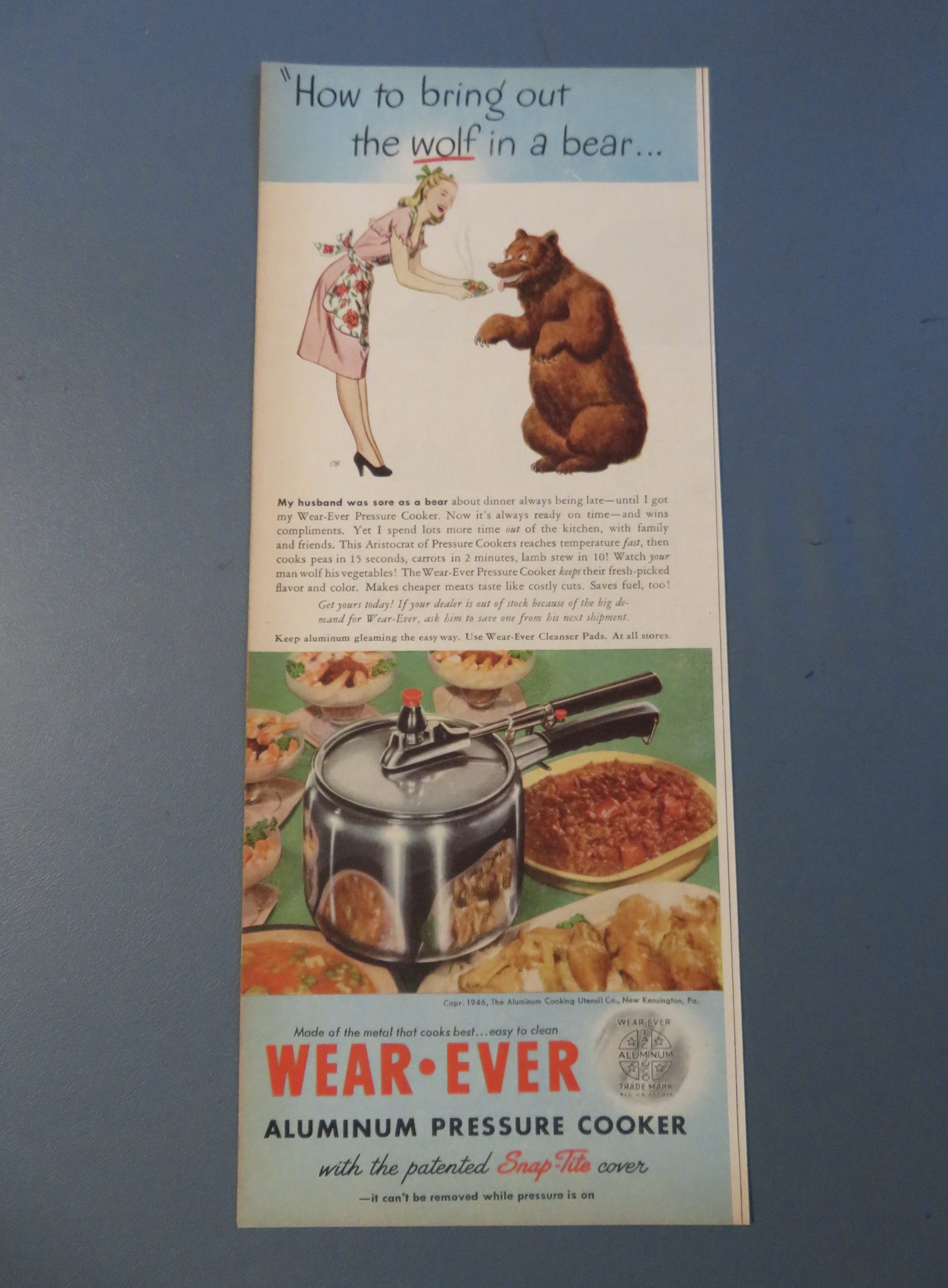 1946 Wear Ever Aluminum Pressure Cooker w/Woman & Bear