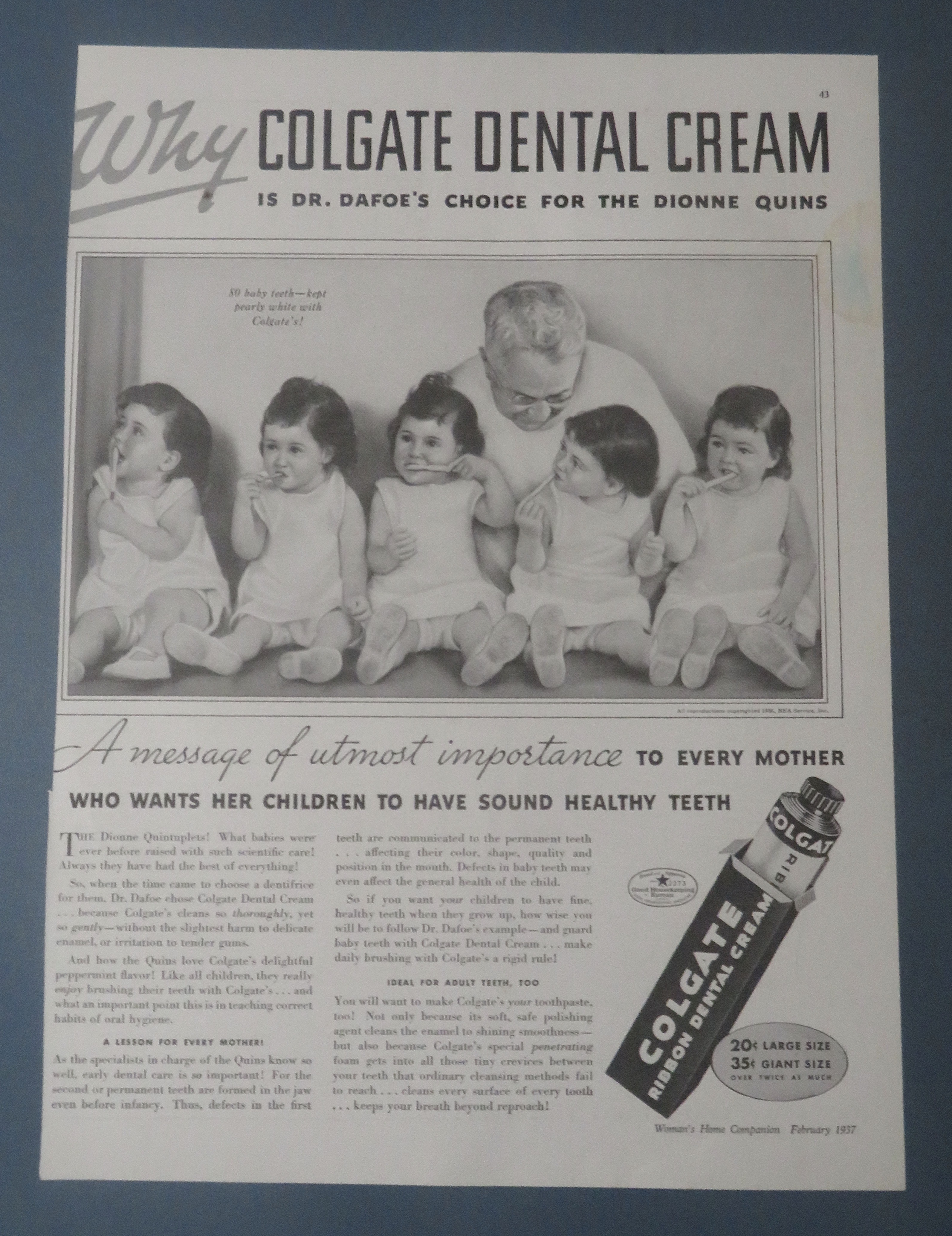1937 Colgate Dental Cream with the Dionne Quintuplets