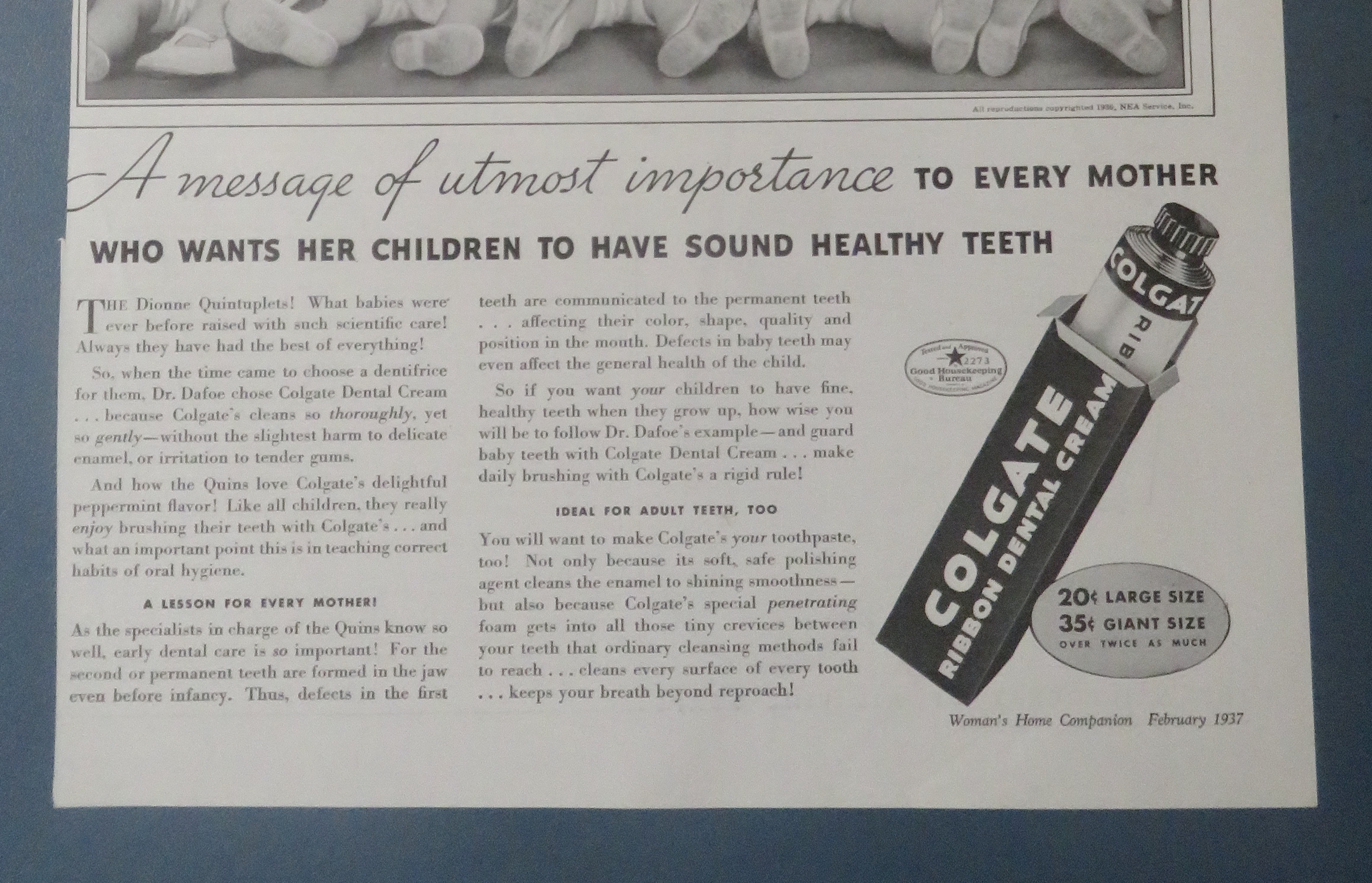 1937 Colgate Dental Cream with the Dionne Quintuplets