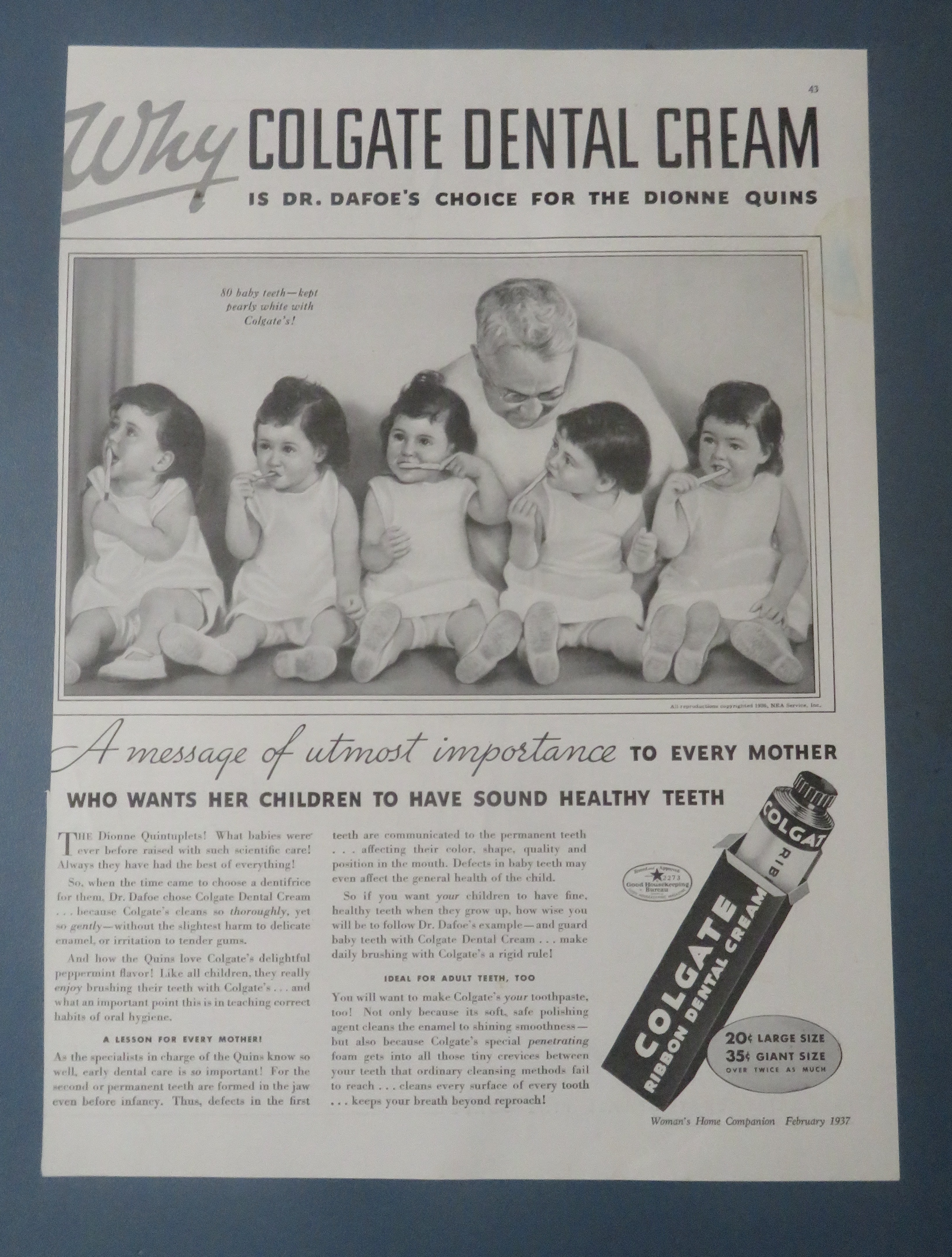 1937 Colgate Dental Cream with the Dionne Quintuplets