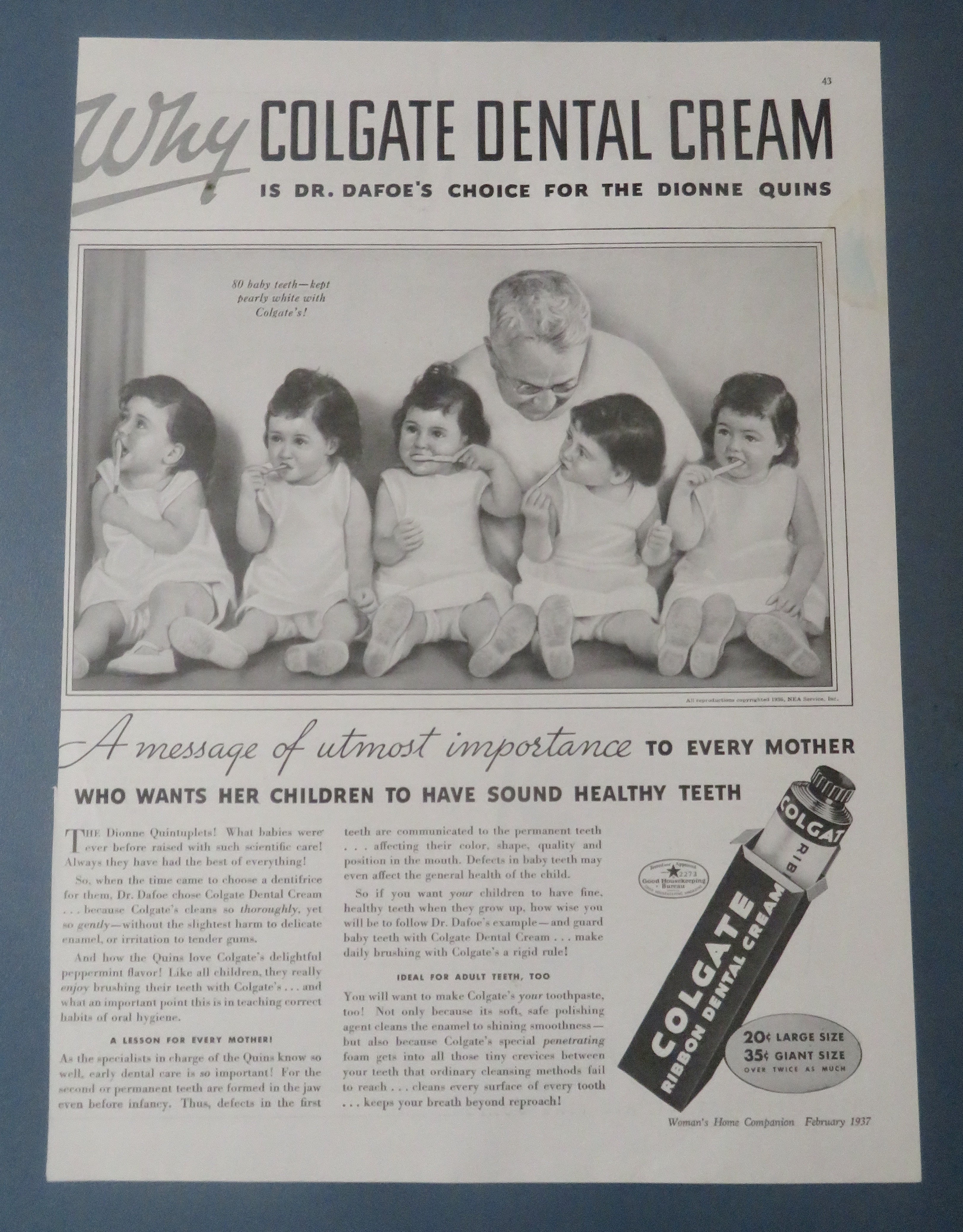 1937 Colgate Dental Cream with the Dionne Quintuplets
