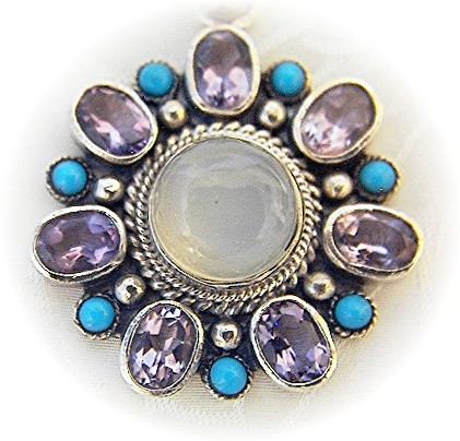 Moonstone Sterling Silver Amethyst Turquoise Necklace