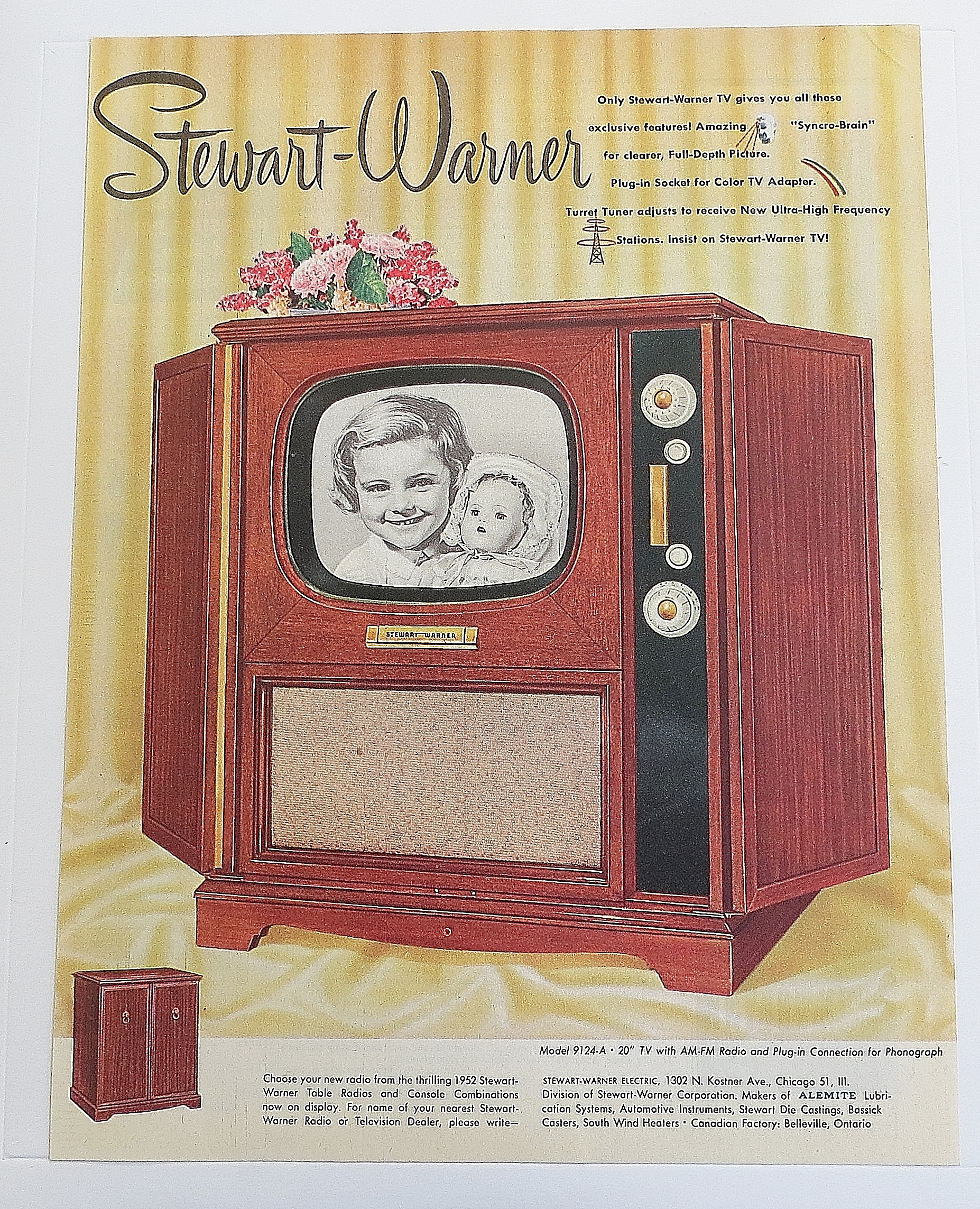 1951 Stewart Warner Television With Girl & Her Doll