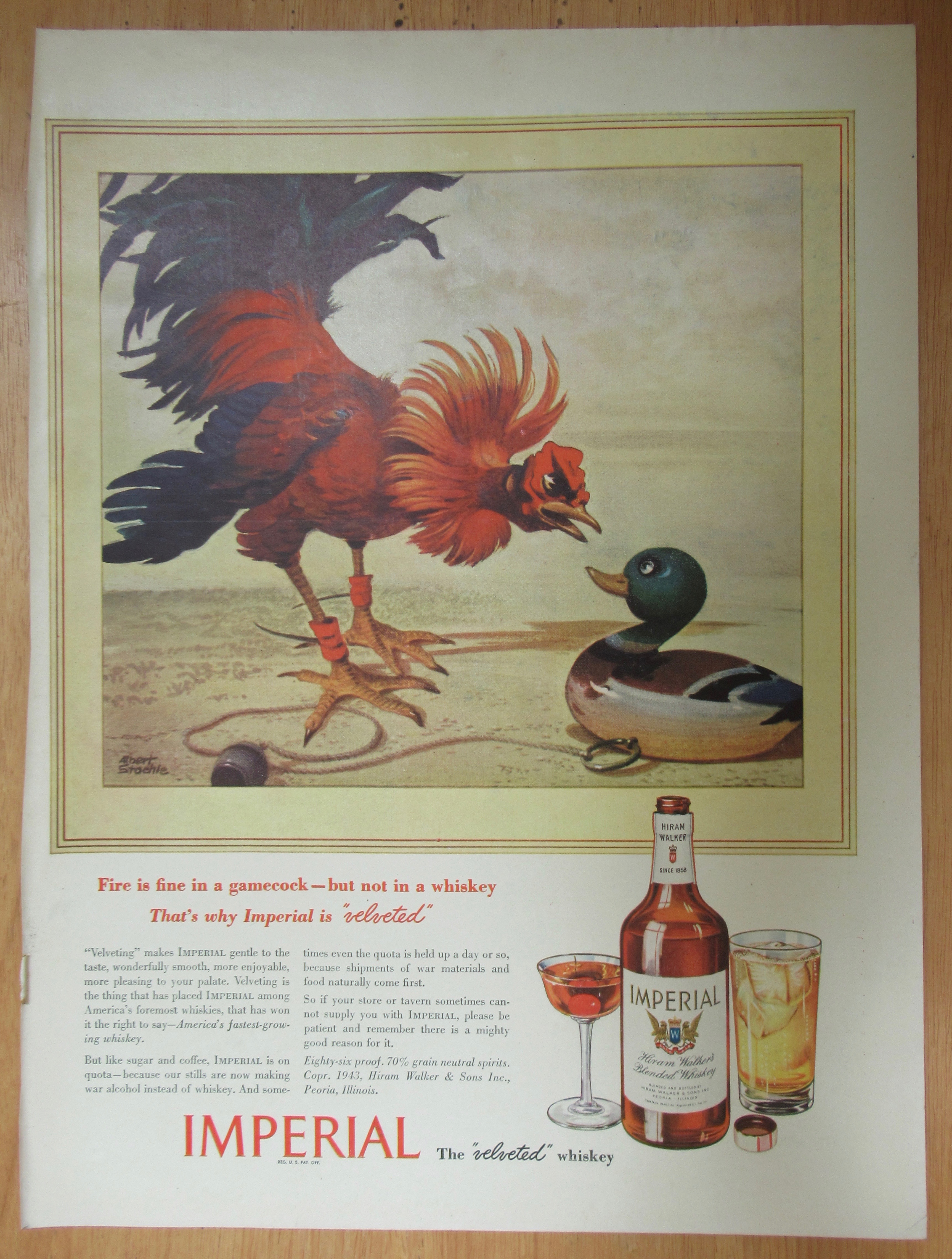 1943 Imperial Whiskey w/ Chicken Looking at Duck Decoy