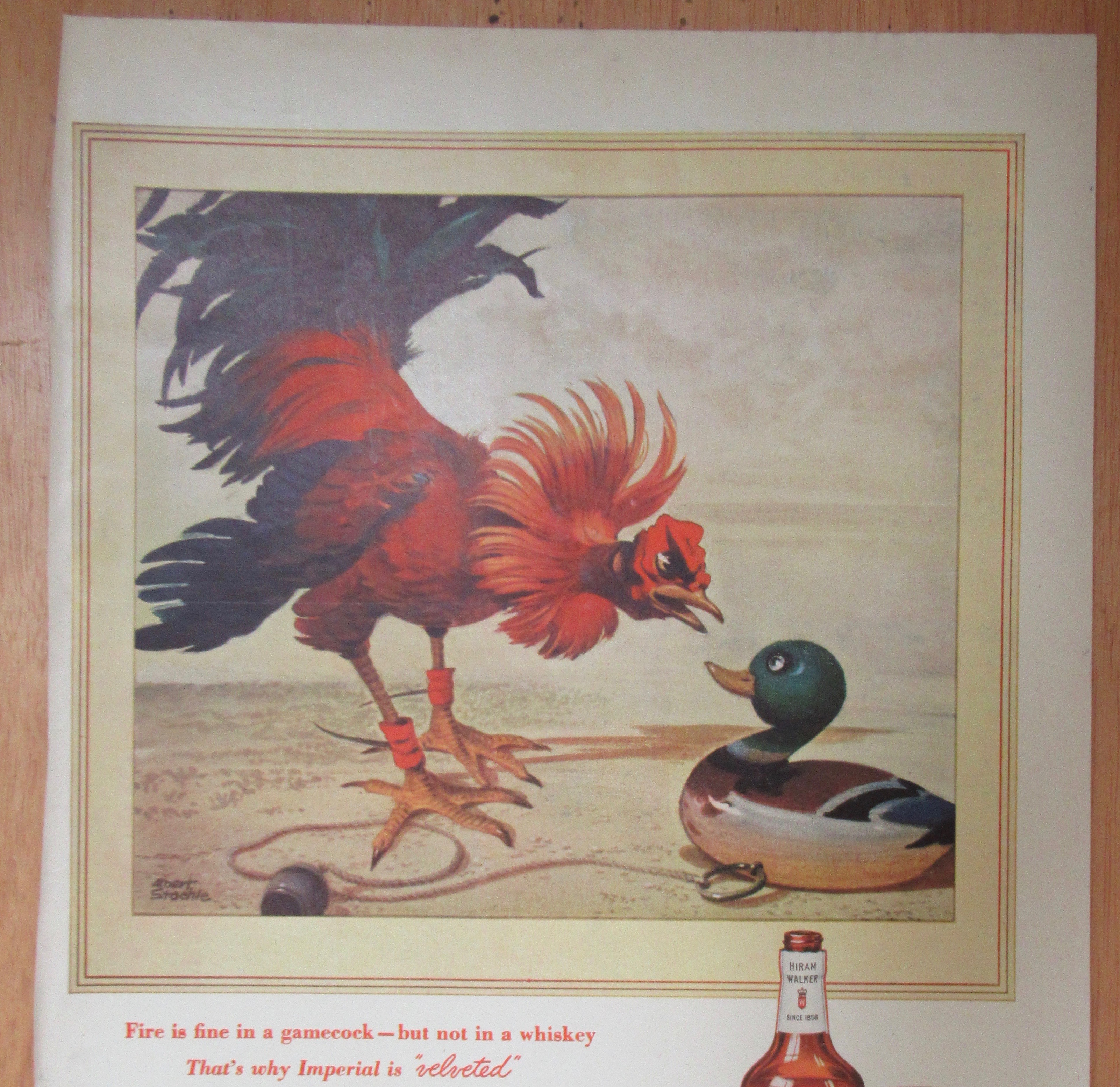 1943 Imperial Whiskey w/ Chicken Looking at Duck Decoy