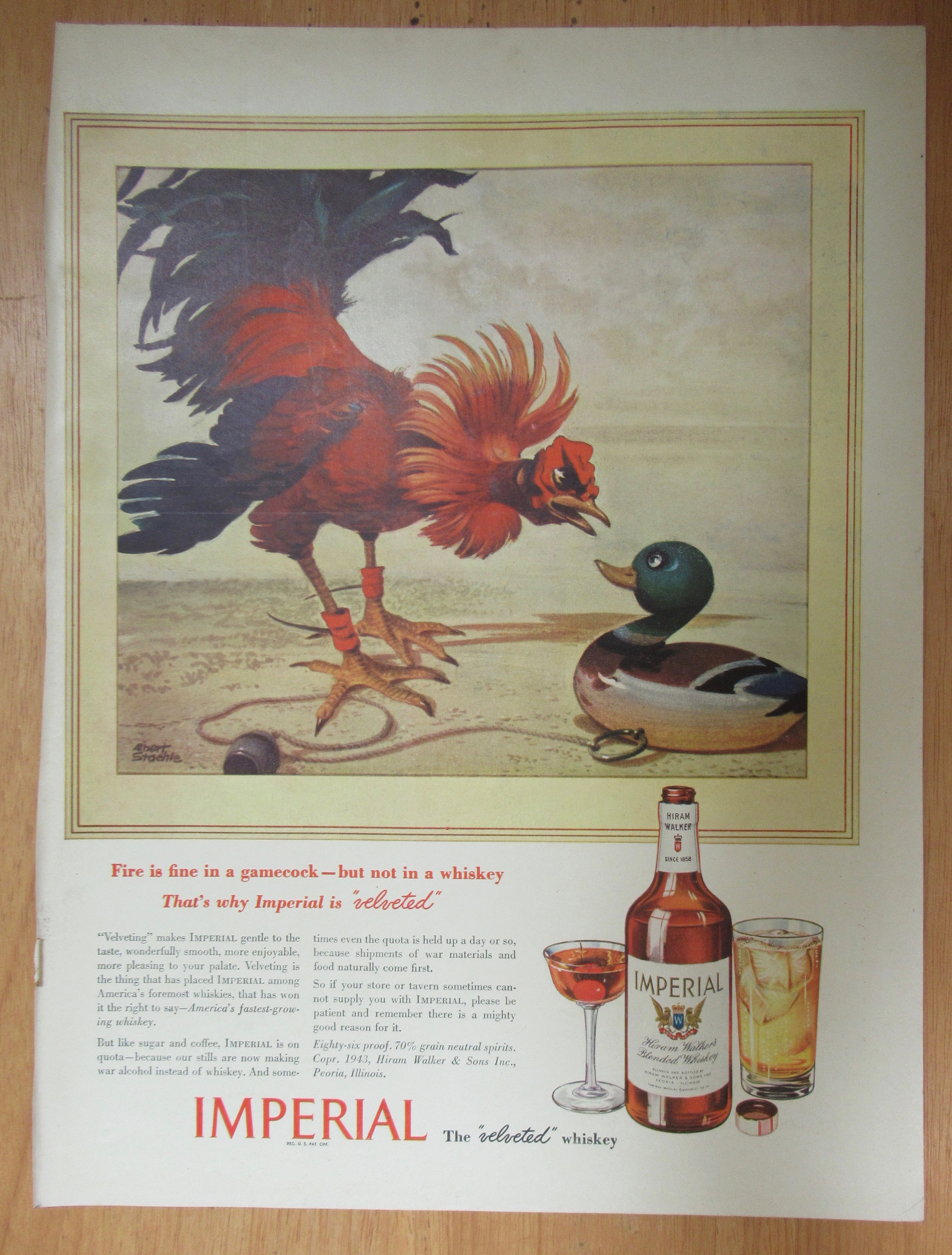 1943 Imperial Whiskey w/ Chicken Looking at Duck Decoy