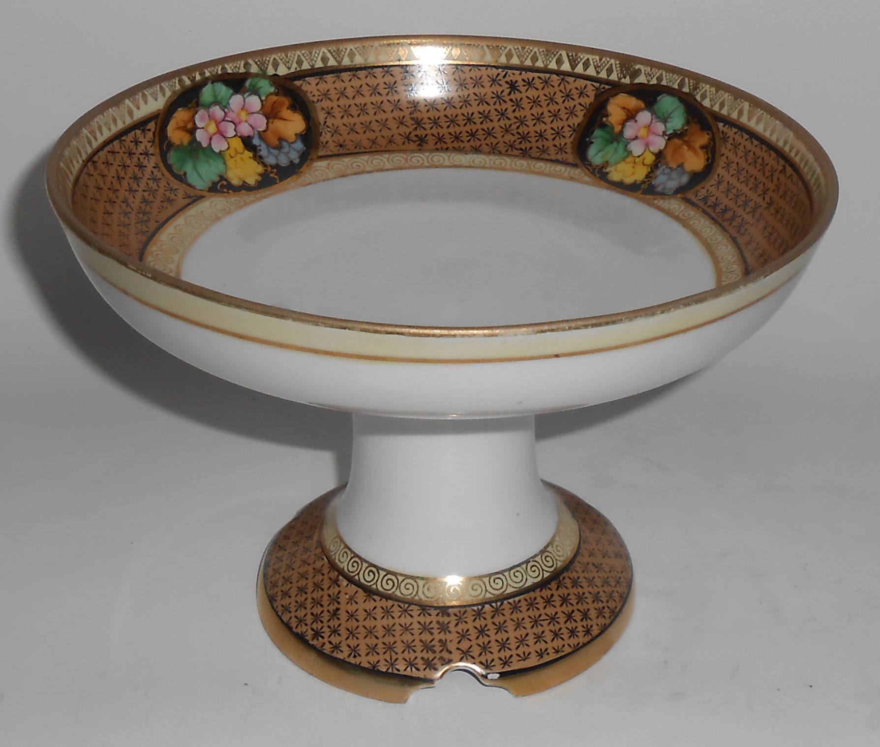 Noritake Porcelain China Early Gold & Floral Compote