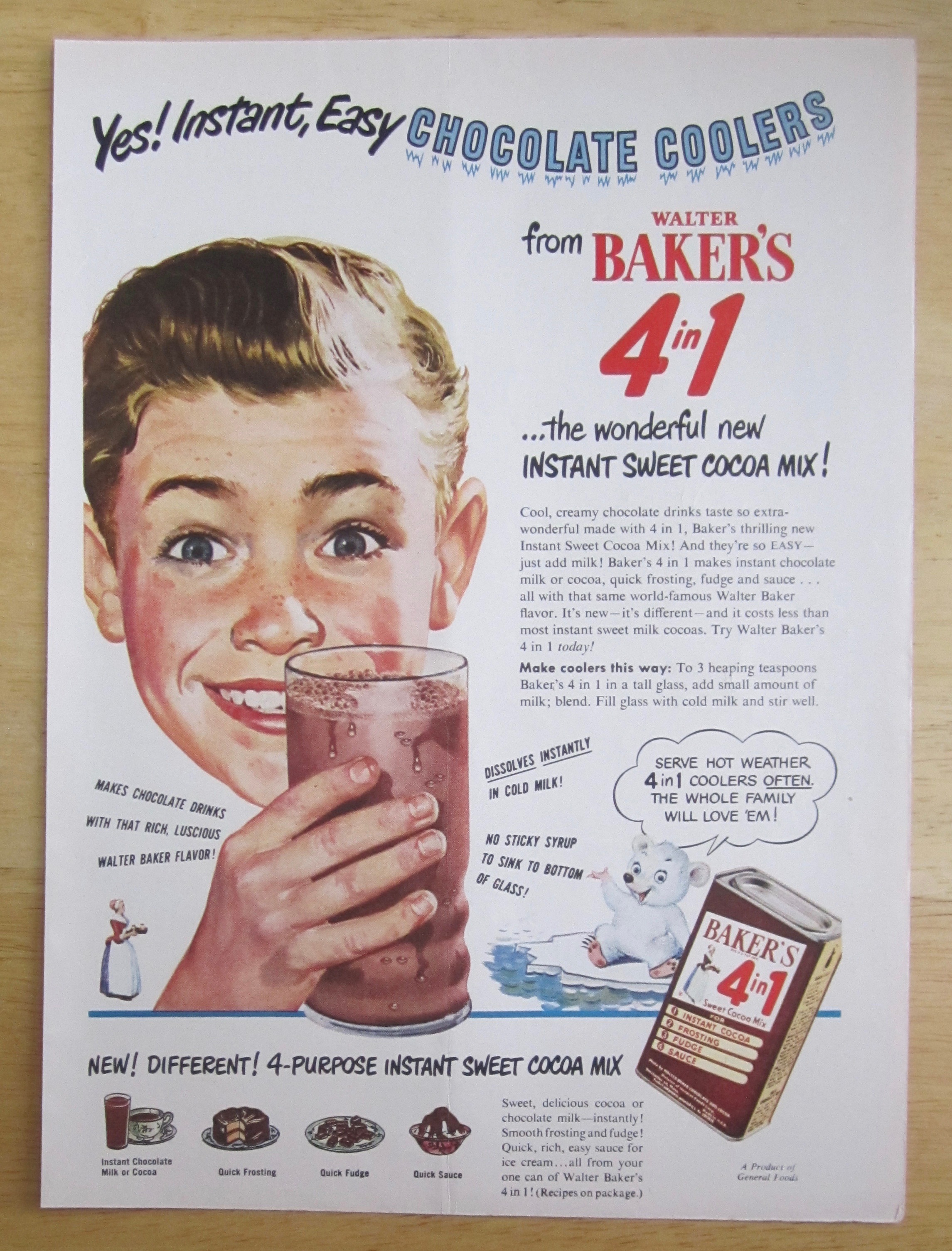1950 Baker's Chocolate with Easy Chocolate Coolers
