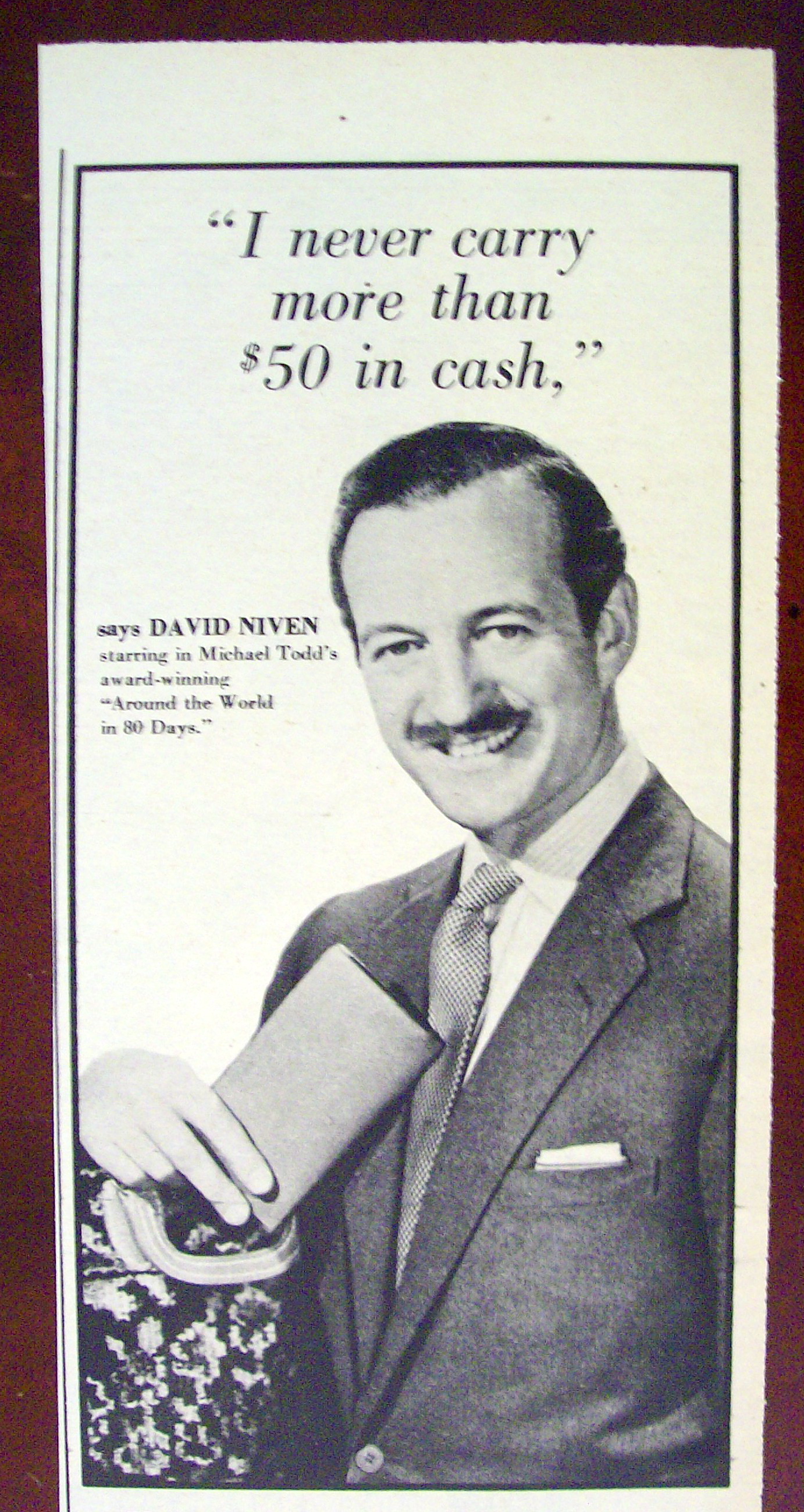 1958 American Express Travelers Cheques w/David Niven